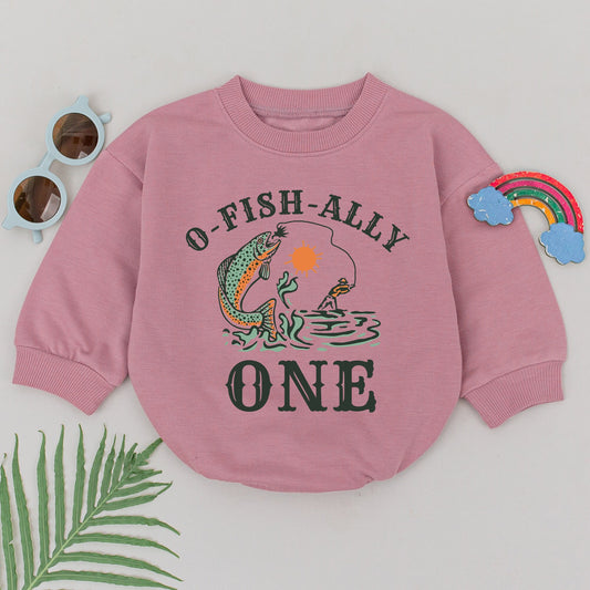 O-Fish-Ally One First Birthday Fishing Romper Baby Bodysuit with Playful Jumping Fish Design Outdoor Theme Cake Smash Outfit Gift