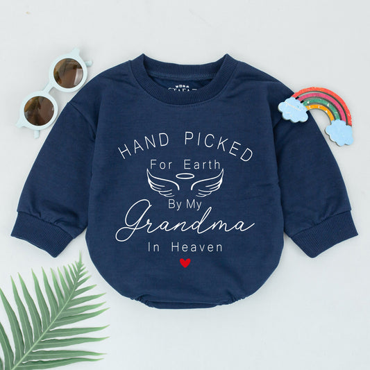 Hand Picked For Earth By My Grandma In Heaven Baby Romper, Touching Memorial Infant Outfit Baby Shower Gift Newborn Announcement Bodysuit Coming Home Clothes