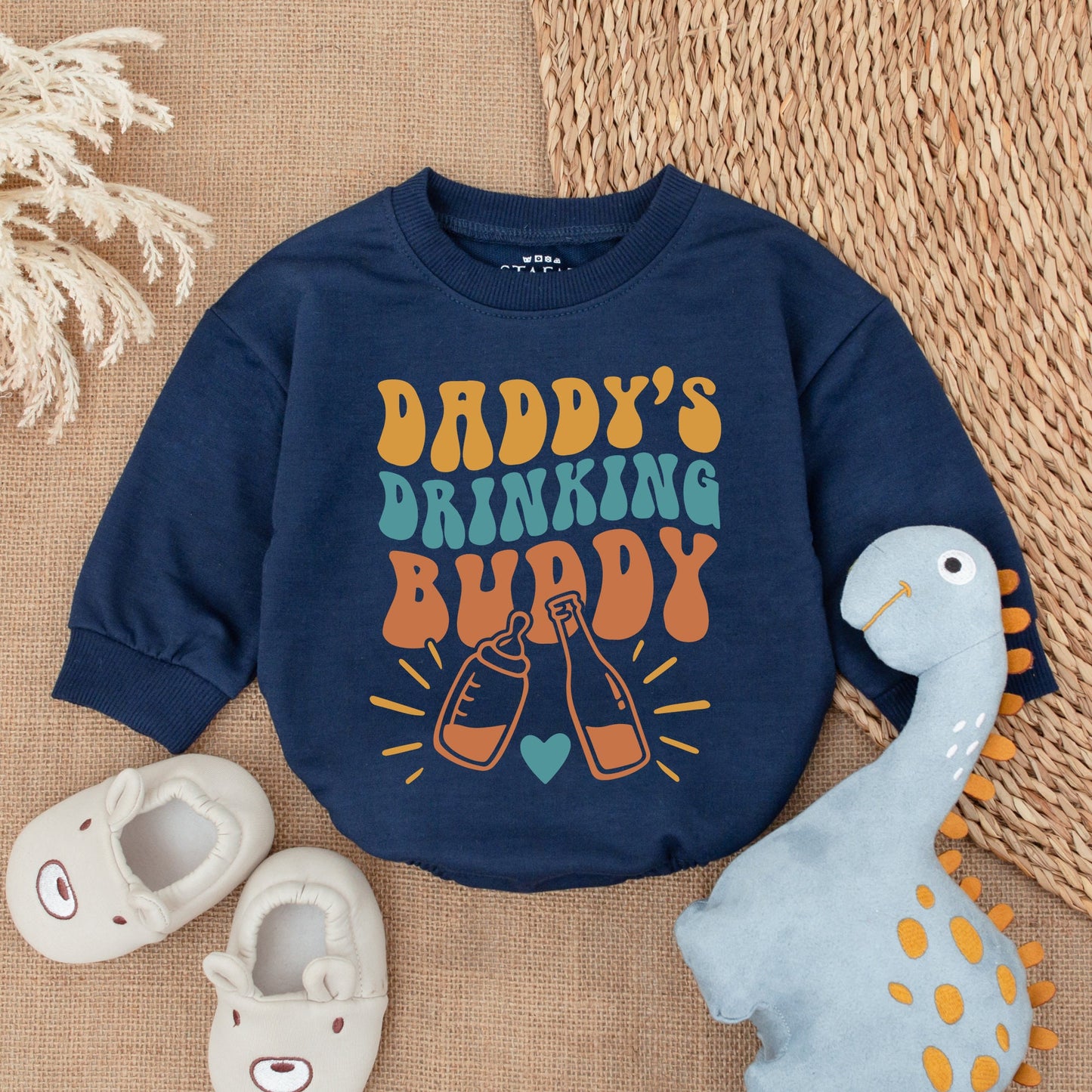 Funny Daddy's Drinking Buddy Retro Baby Romper Gift for New Dad First Father's Day Vintage Baby Boy Girl Bodysuit Outfit