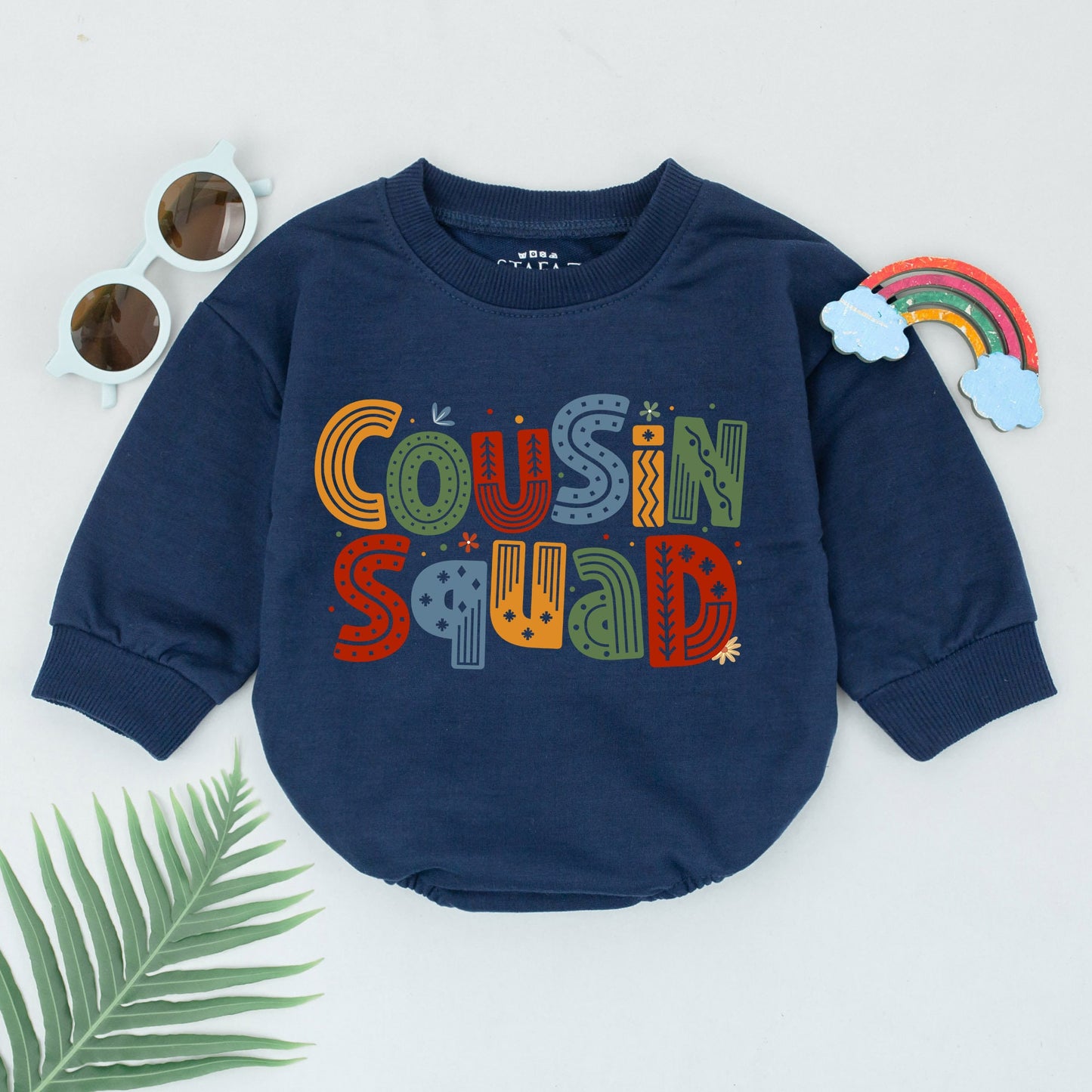 Cousin Squad Retro Romper Vibrant Colors Playful Patterns Zigzag Dots Stripes Design Cousin Crew Bodysuit Family Matching Gift