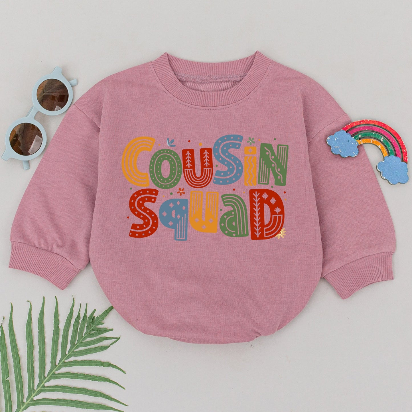 Cousin Squad Retro Romper Vibrant Colors Playful Patterns Zigzag Dots Stripes Design Cousin Crew Bodysuit Family Matching Gift