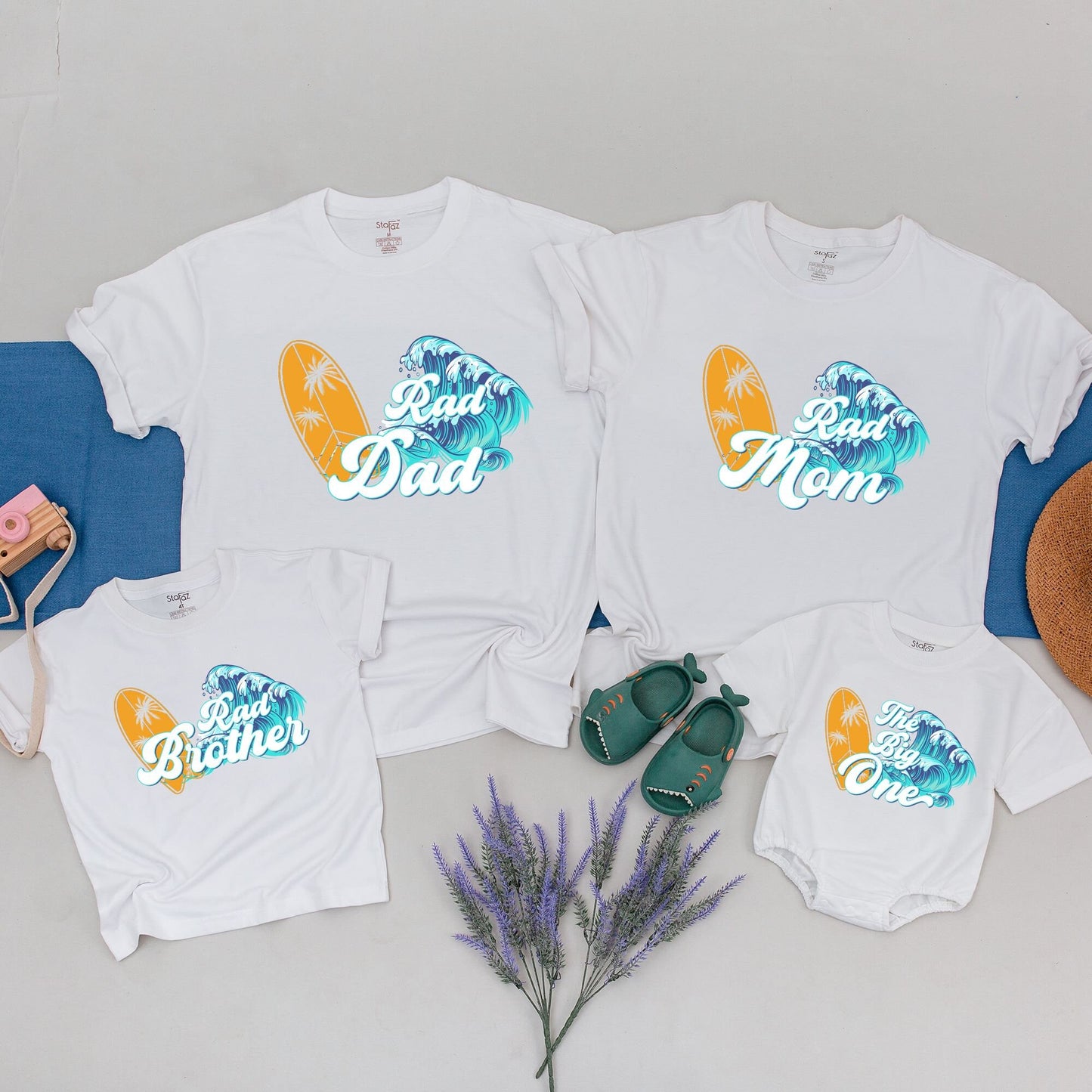 Surf 1st Birthday Shirt The Big One Toddler Boy Outfit Yellow Surfboard Palm Tree Waves Summery Beach Party Mommy and Me Family Tee