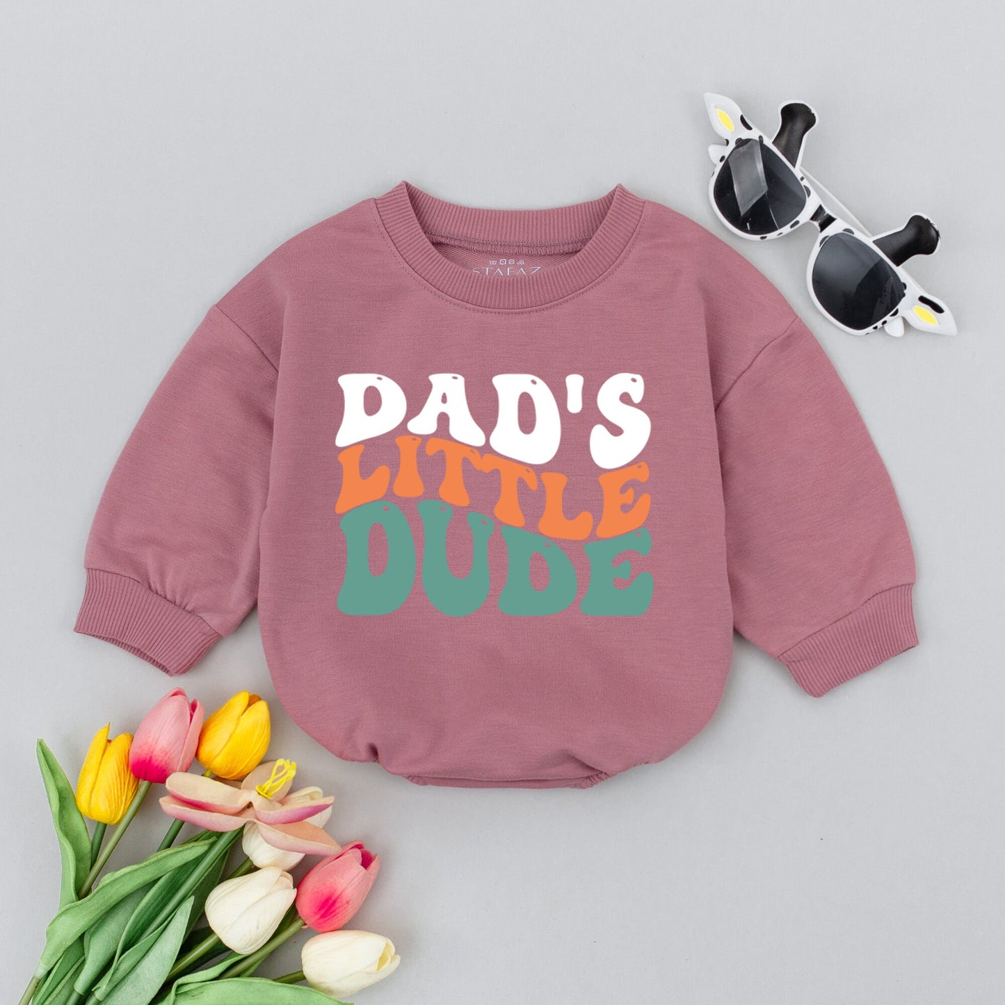Dad's Little Dude Baby Romper Father's Day New Dad Gift Little Man Baby Boy Outfit Retro Vintage Style Soft Cotton Clothing