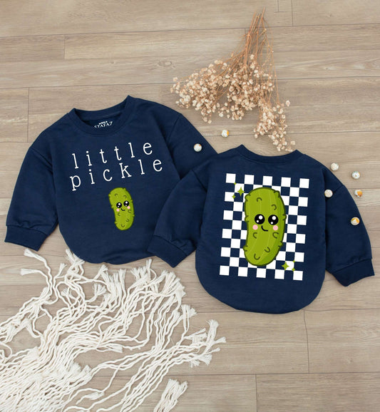 Cute Little Pickle Baby Romper Bodysuit featuring Smiling Green Cartoon Pickle and Checkerboard Design, Funny Infant Jumpsuit One Piece Vegan Gift