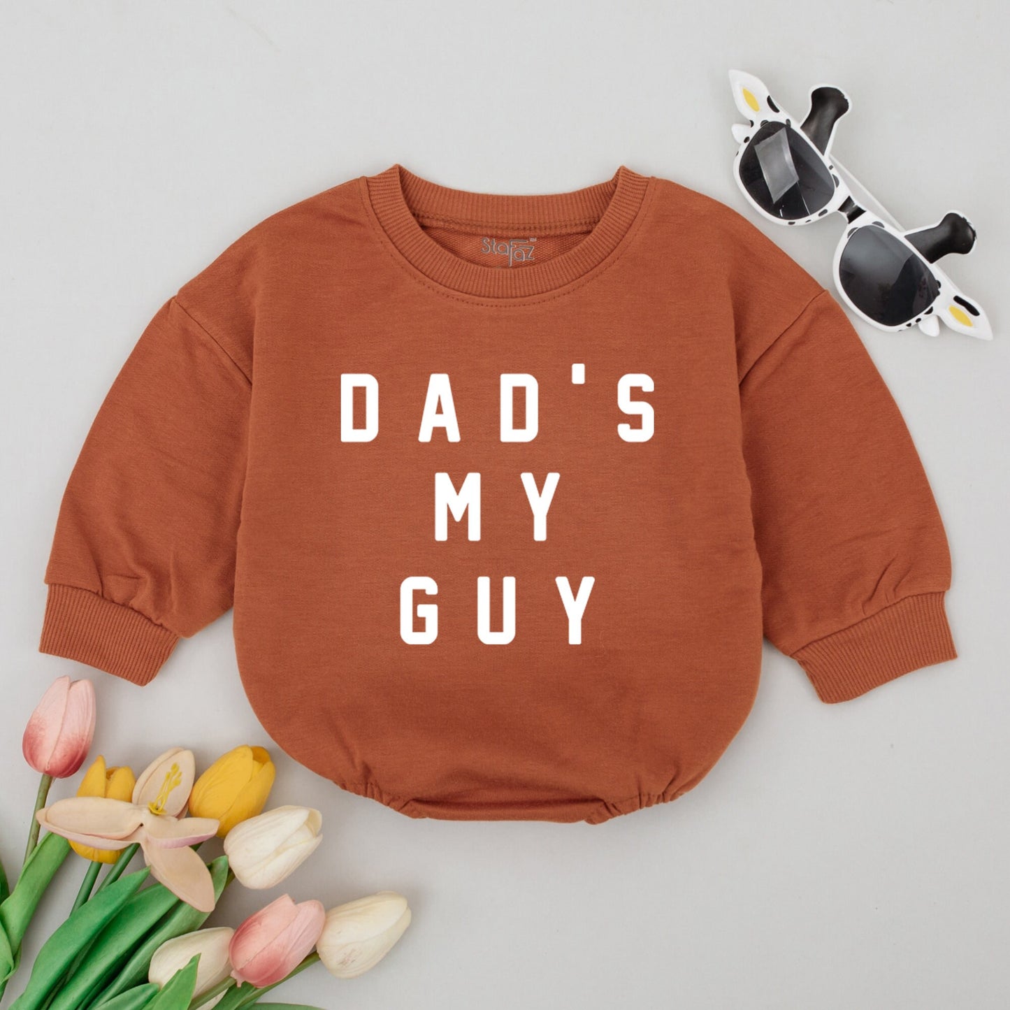Dad's My Guy Baby Romper Minimalist White Text Bodysuit Soft Gender Neutral for Father's Day New Dad Gift Newborn Baby Announcement