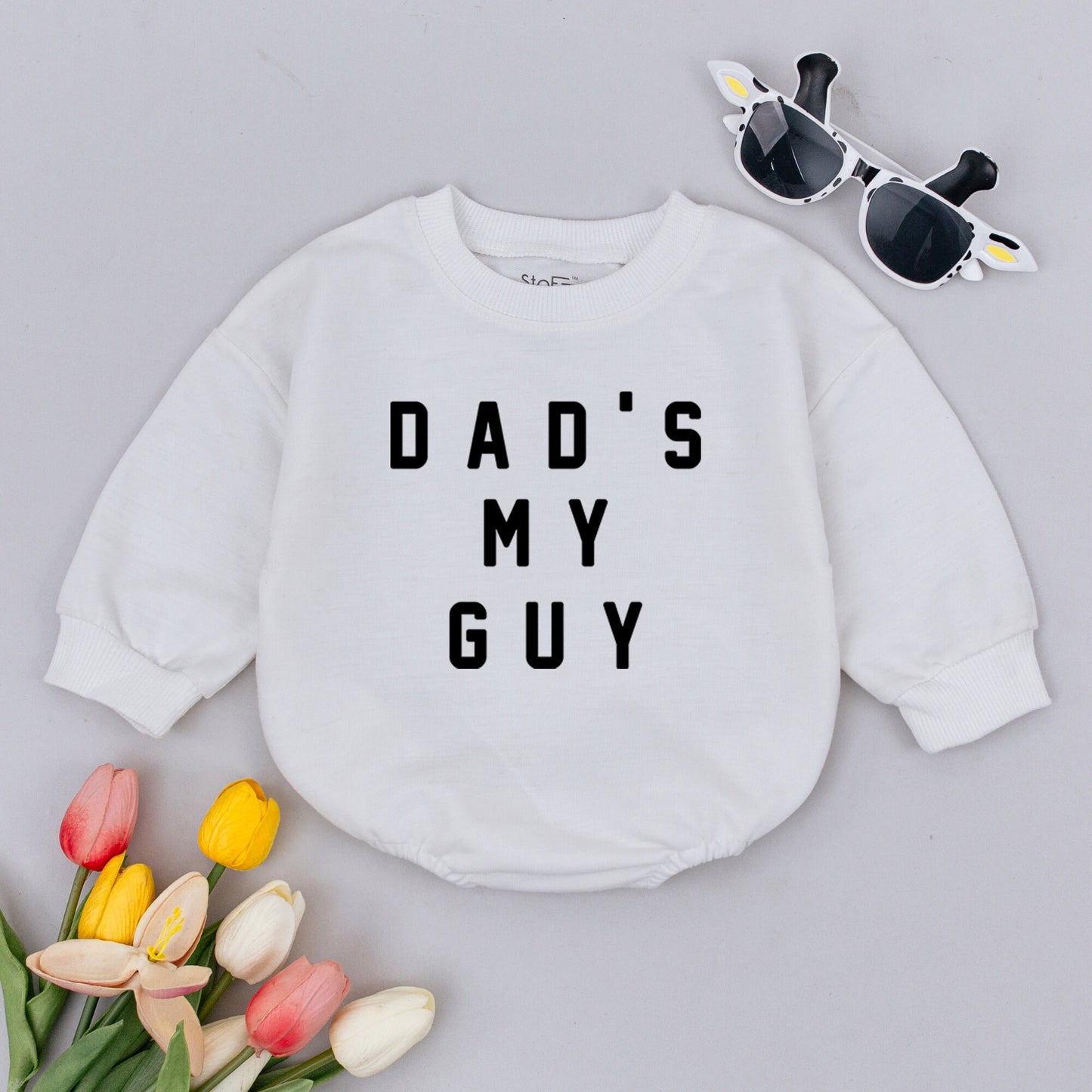 Dad's My Guy Baby Romper Minimalist White Text Bodysuit Soft Gender Neutral for Father's Day New Dad Gift Newborn Baby Announcement