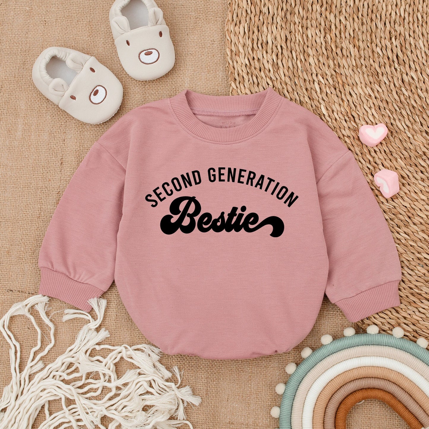 Second Generation Besties Romper Baby Matching Best Friend Outfits for Baby Shower Gift Announcement Cotton Comfortable