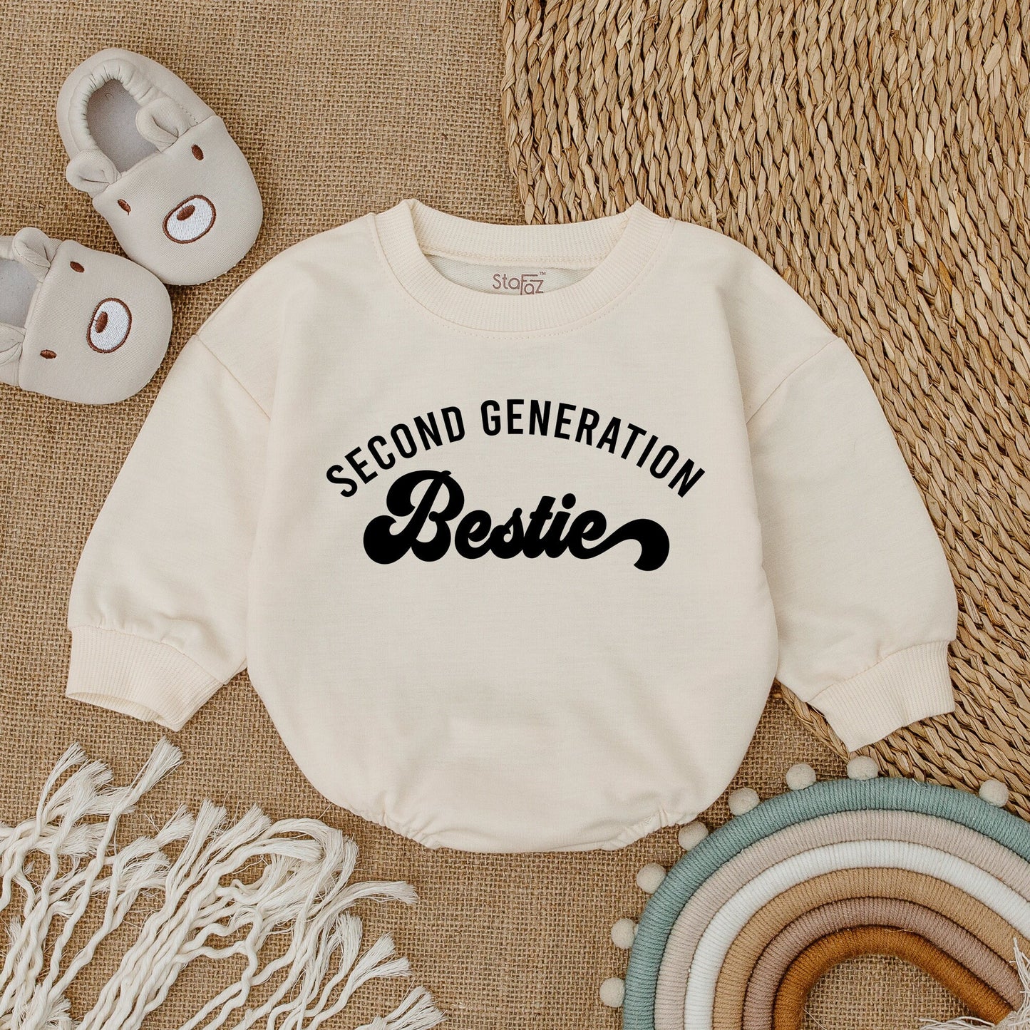 Second Generation Besties Romper Baby Matching Best Friend Outfits for Baby Shower Gift Announcement Cotton Comfortable