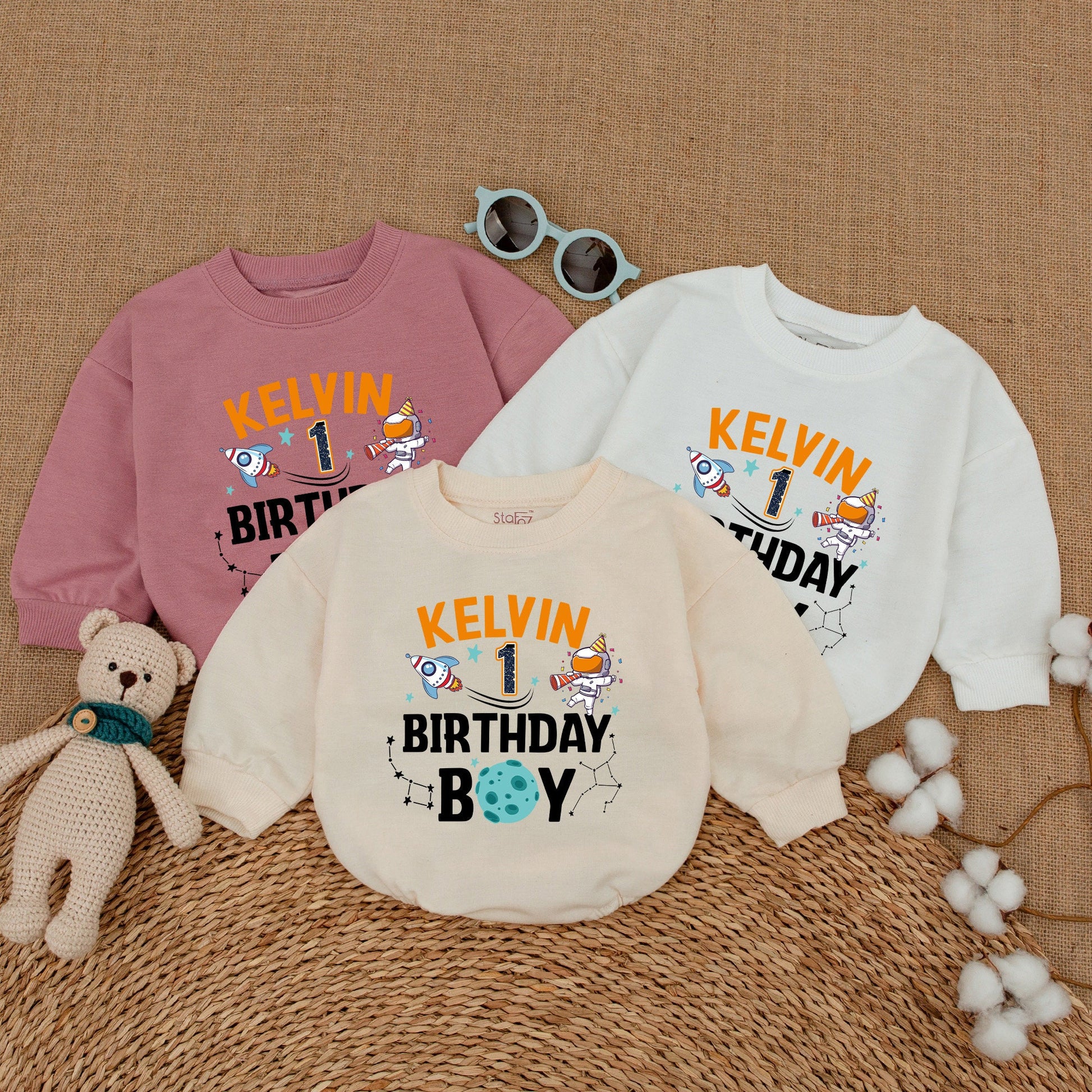 Personalized Space Birthday Boy Romper First Trip Around The Sun Bodysuit Astronaut Rocket Star Party Outfit with Custom Name