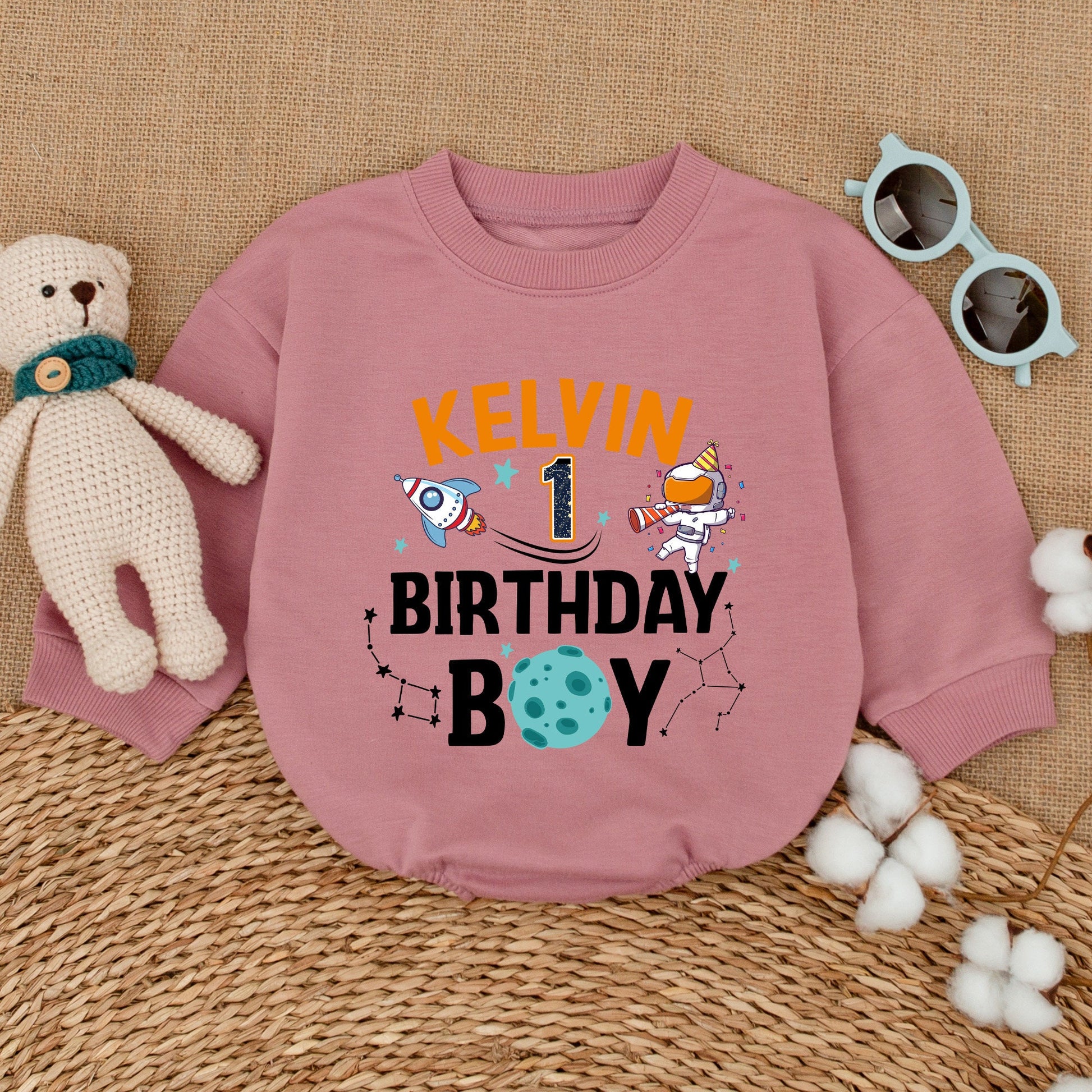 Personalized Space Birthday Boy Romper First Trip Around The Sun Bodysuit Astronaut Rocket Star Party Outfit with Custom Name