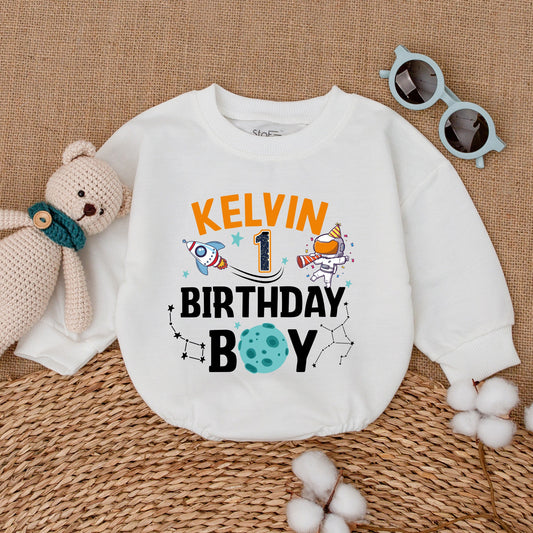 Personalized Space Birthday Boy Romper First Trip Around The Sun Bodysuit Astronaut Rocket Star Party Outfit with Custom Name