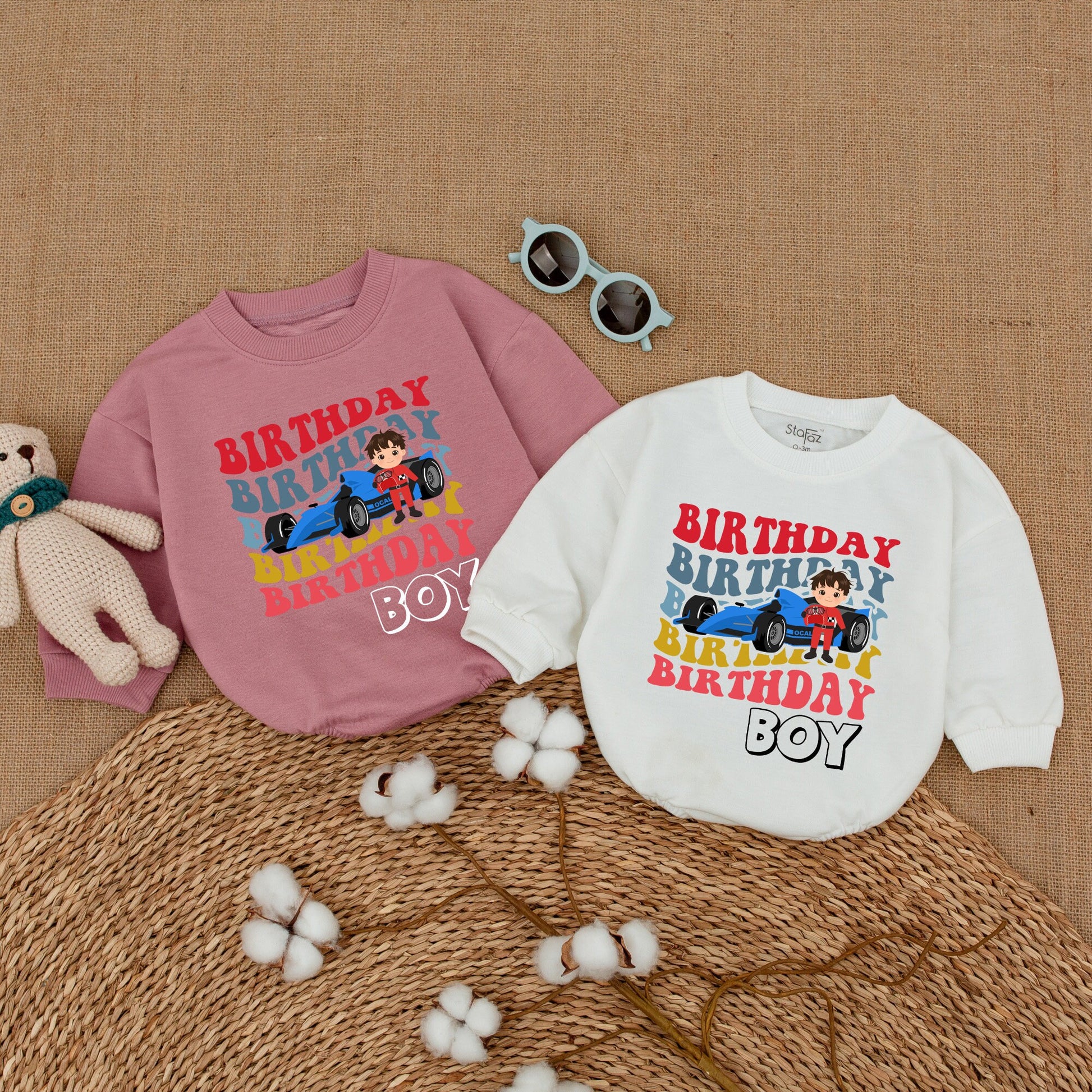 Personalized Race Car Fast One Birthday Boy Romper 1st Birthday Outfit colorful layered retro text infant baby bodysuit Cake Smash celebration gift