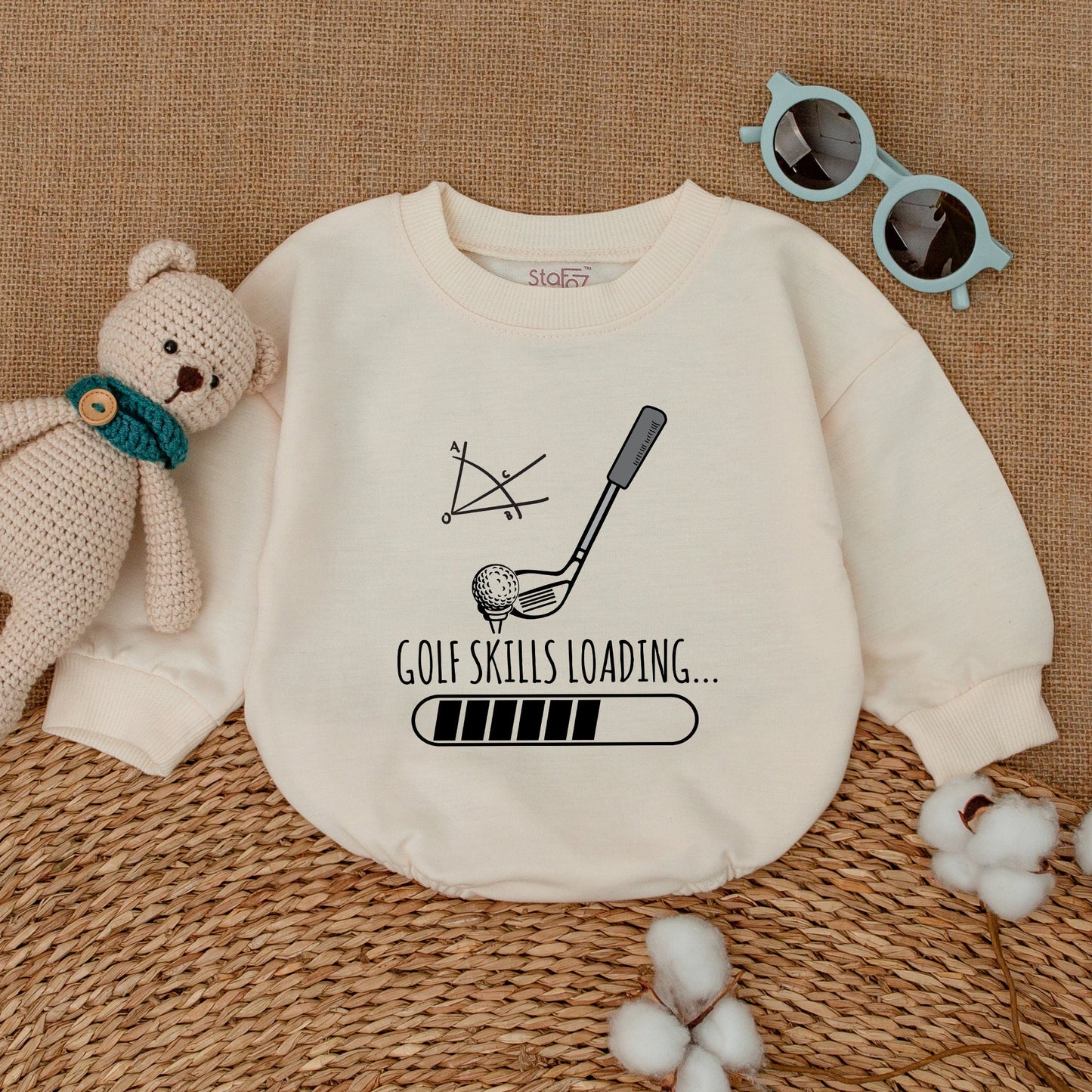 Funny Golf Skills Loading Baby Boy Romper Cute Golfing Bodysuit Newborn Bubble Outfit Soft Cotton Baby Shower Gift Future Golfer Athletic Design