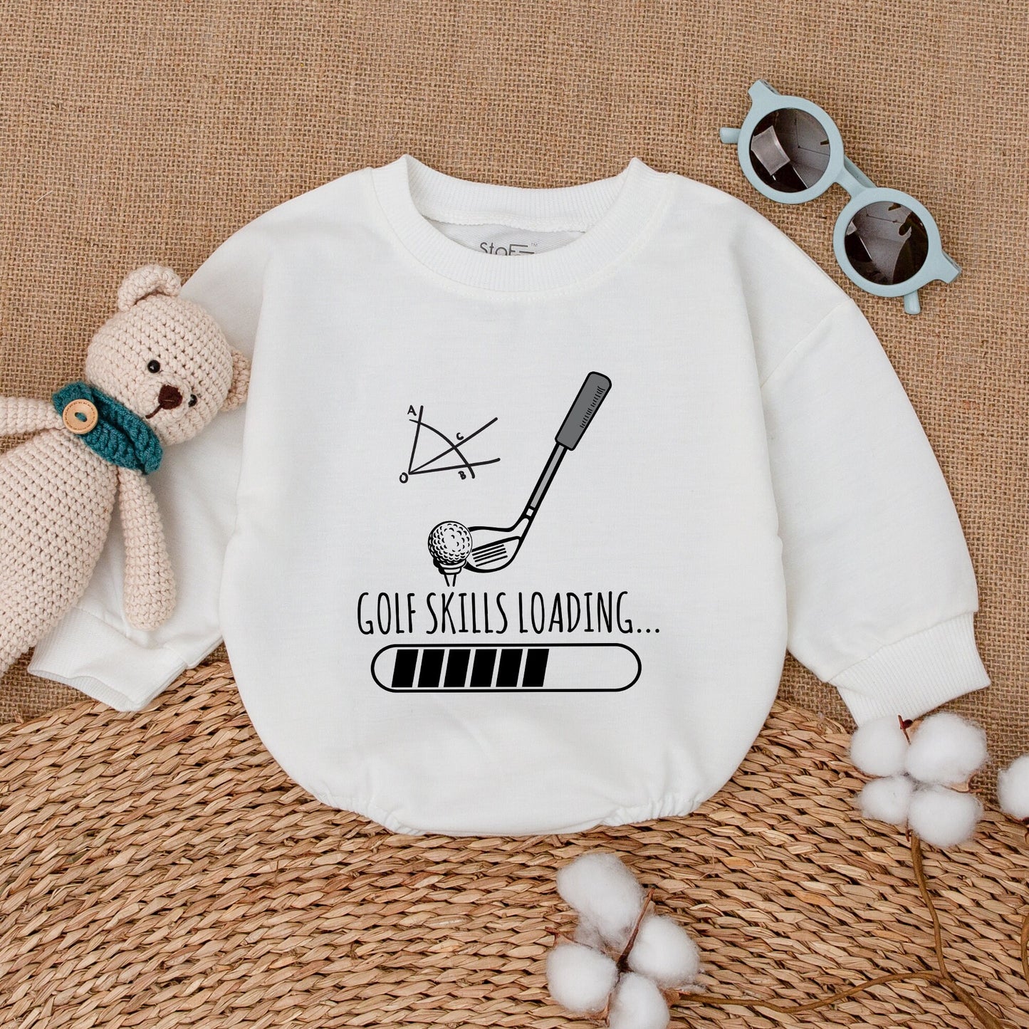 Funny Golf Skills Loading Baby Boy Romper Cute Golfing Bodysuit Newborn Bubble Outfit Soft Cotton Baby Shower Gift Future Golfer Athletic Design