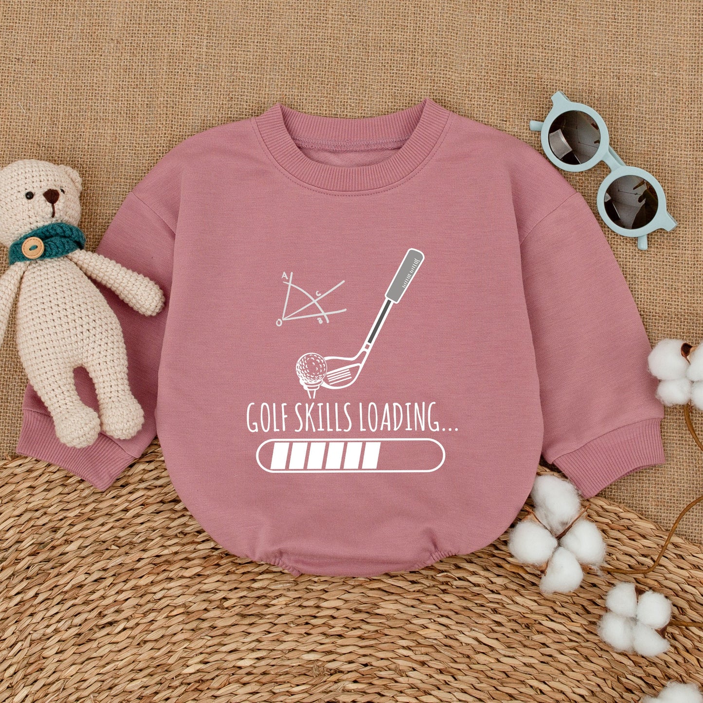 Funny Golf Skills Loading Baby Boy Romper Cute Golfing Bodysuit Newborn Bubble Outfit Soft Cotton Baby Shower Gift Future Golfer Athletic Design