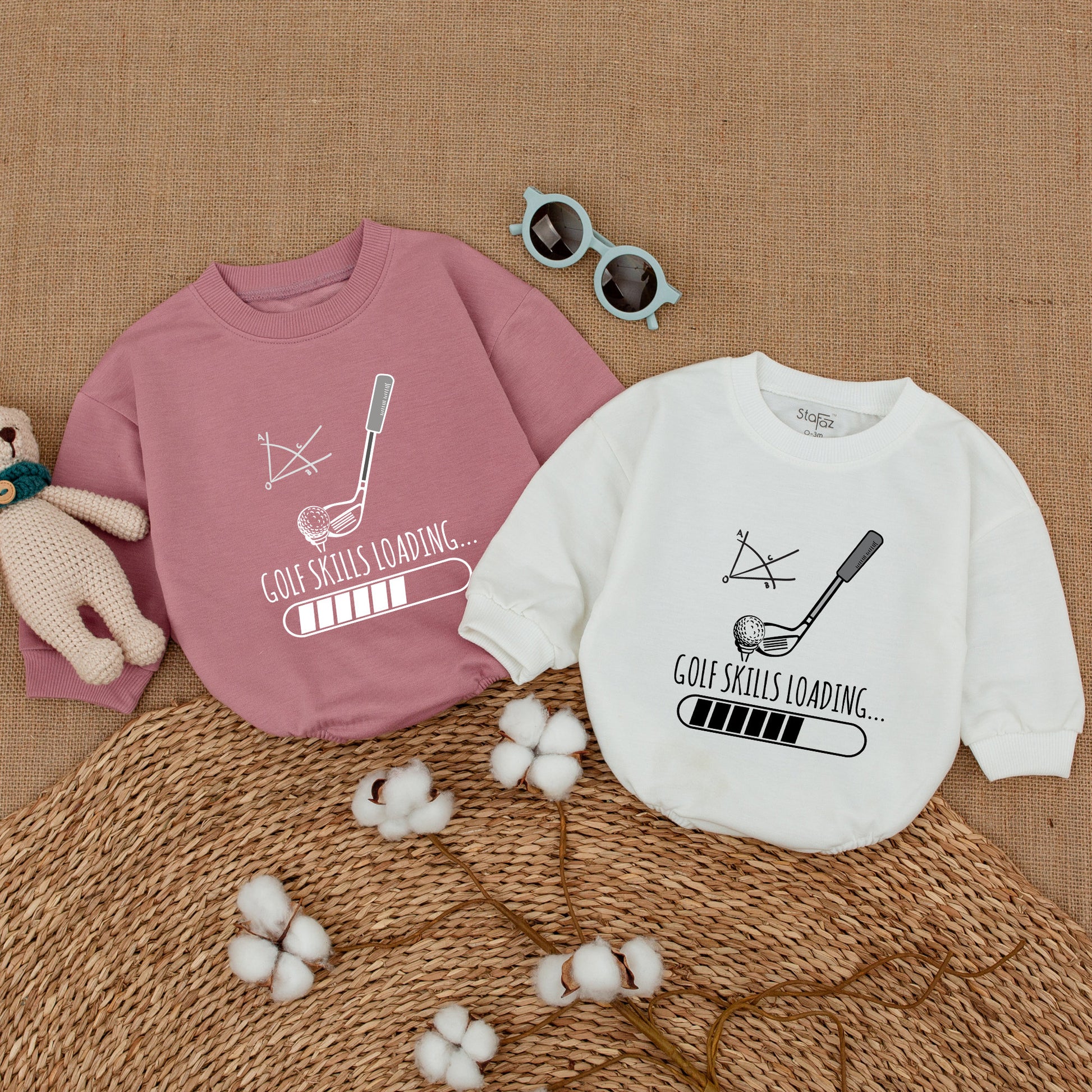 Funny Golf Skills Loading Baby Boy Romper Cute Golfing Bodysuit Newborn Bubble Outfit Soft Cotton Baby Shower Gift Future Golfer Athletic Design