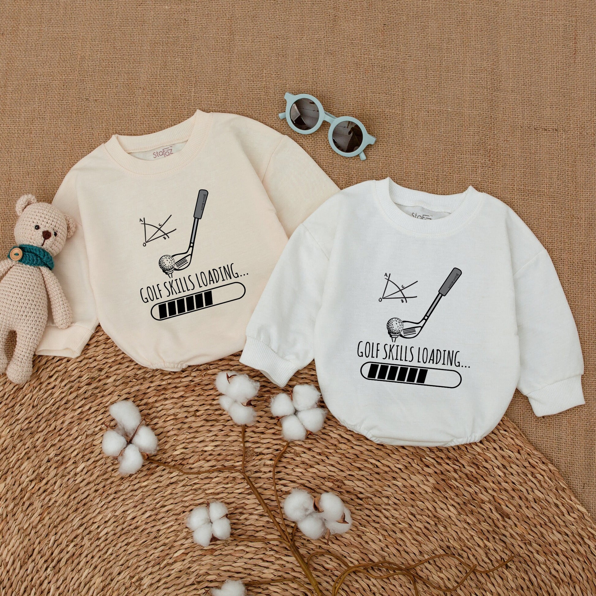 Funny Golf Skills Loading Baby Boy Romper Cute Golfing Bodysuit Newborn Bubble Outfit Soft Cotton Baby Shower Gift Future Golfer Athletic Design