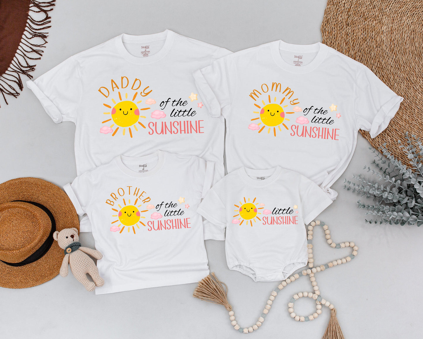 First Trip Around The Sun Birthday Matching Family Shirts for Baby Toddler Kids Sunshine Party Outfit Happy Sun Cloud Star Cotton Tee