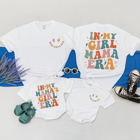 In My Mama's Girl Era Matching Outfit for New Mom & Girl, Retro Baby Shower Gift, Custom Family Tee, Pastel Vintage Mother's Day Shirt with Stars and Lightning Bolts