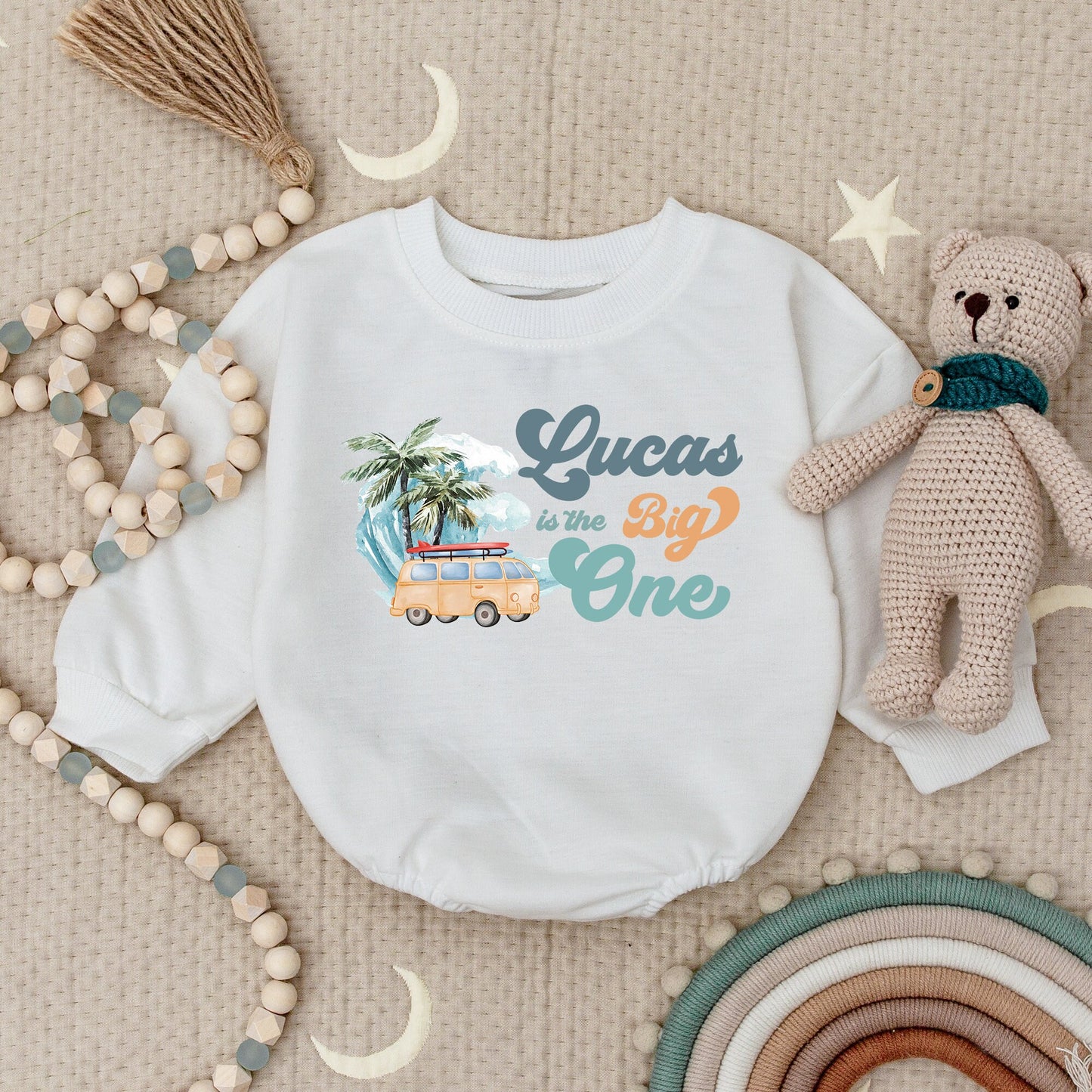 The Big One Surf Beach Baby Romper Personalized Summer Birthday Outfit Smash Cake Outfit