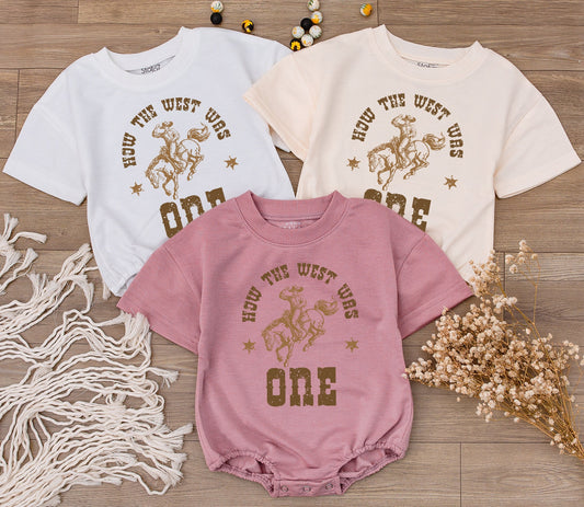 How the West Was One Birthday Bodysuit Baby Boy Girl 1st First Rodeo Outfit Western Clothes Vintage Sepia Tone Infant Gift