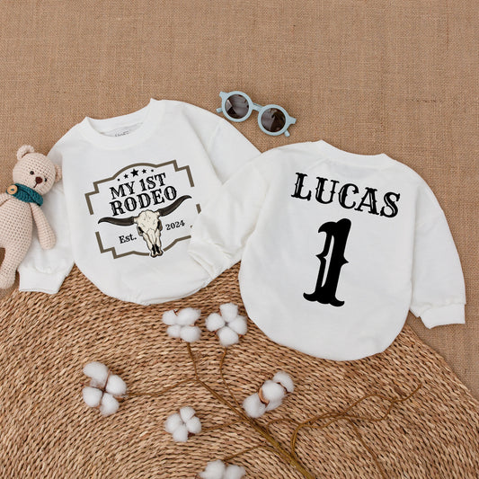 Custom My First Rodeo Birthday Romper Baby Boy Clothes Cowboy Western First Birthday Bodysuit Fun Farm Outfit