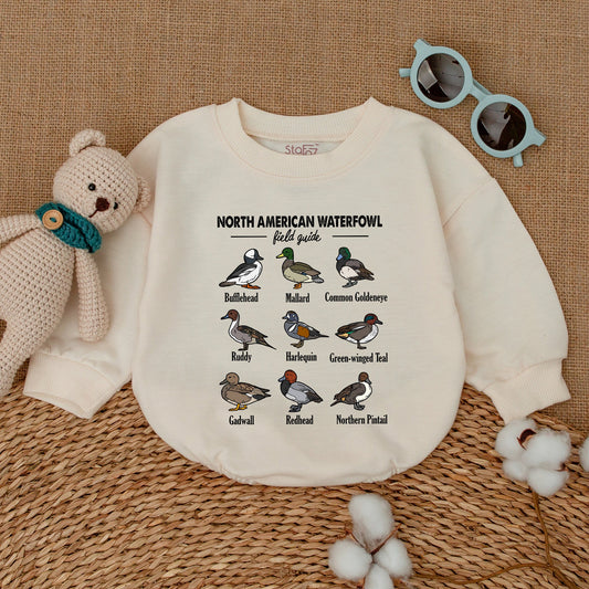 North American Waterfowl Field Guide Baby Romper Educational Duck Species Bodysuit Daddy's Hunting Buddy Bubble Outfit Cartoon Duckling Gift