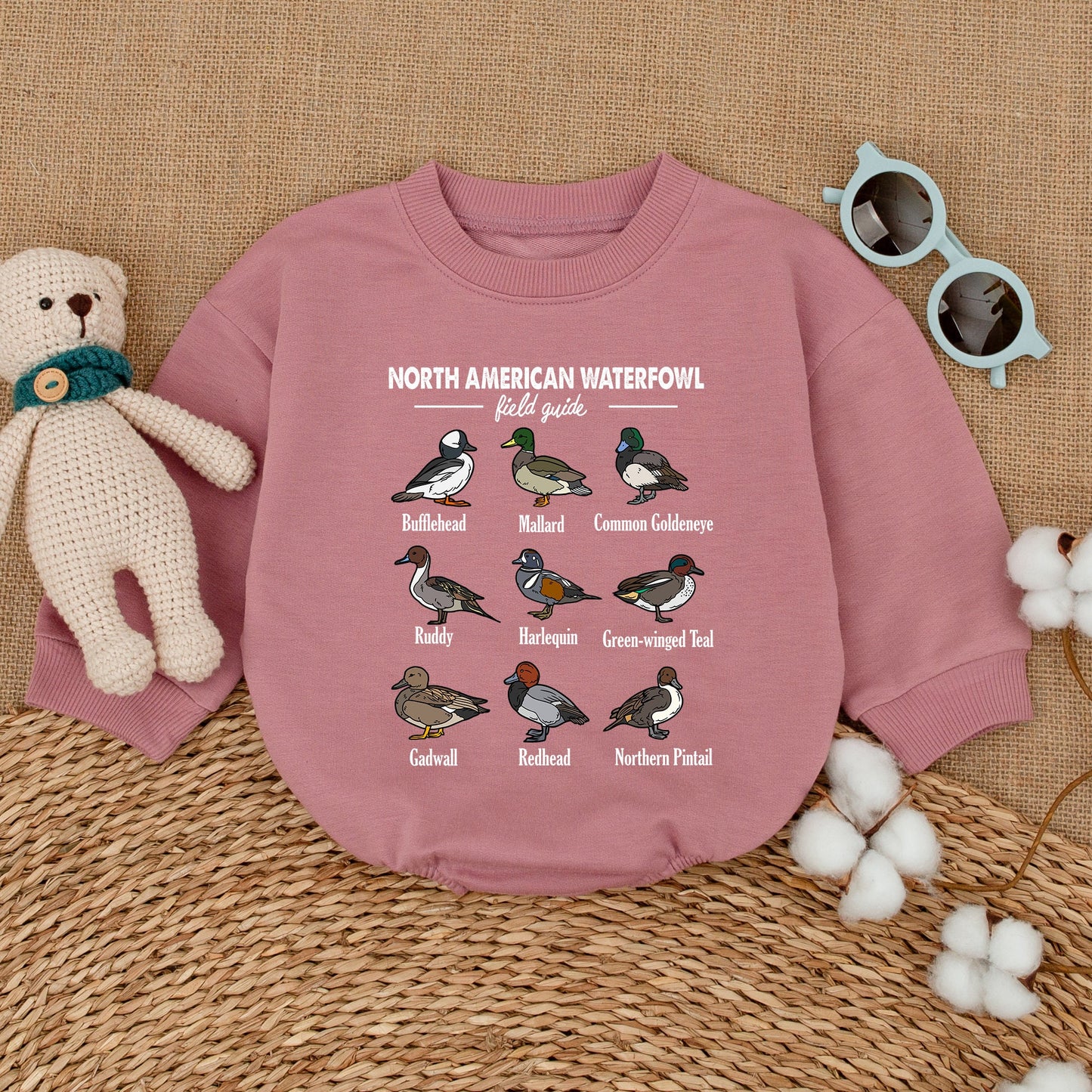North American Waterfowl Field Guide Baby Romper Educational Duck Species Bodysuit Daddy's Hunting Buddy Bubble Outfit Cartoon Duckling Gift