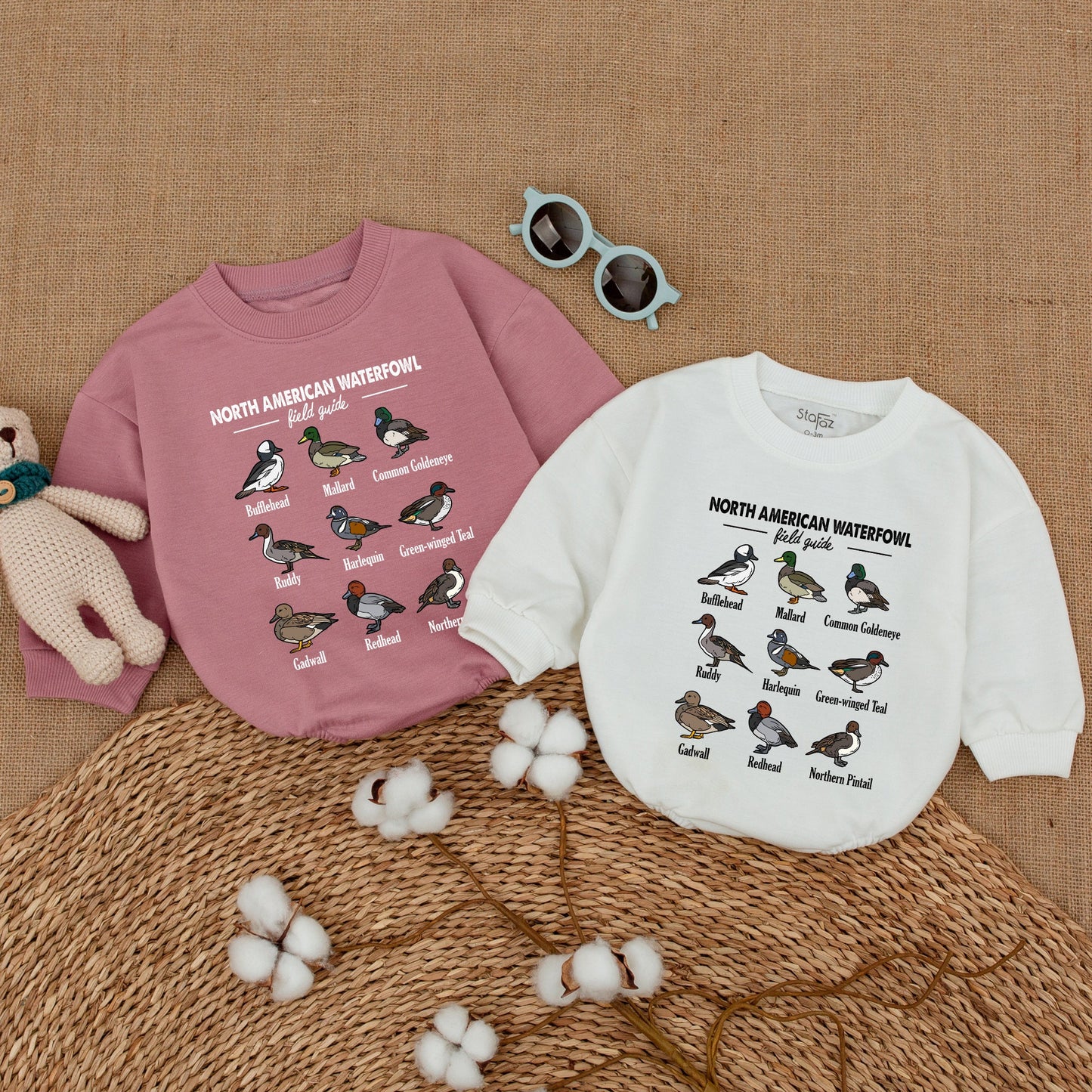 North American Waterfowl Field Guide Baby Romper Educational Duck Species Bodysuit Daddy's Hunting Buddy Bubble Outfit Cartoon Duckling Gift