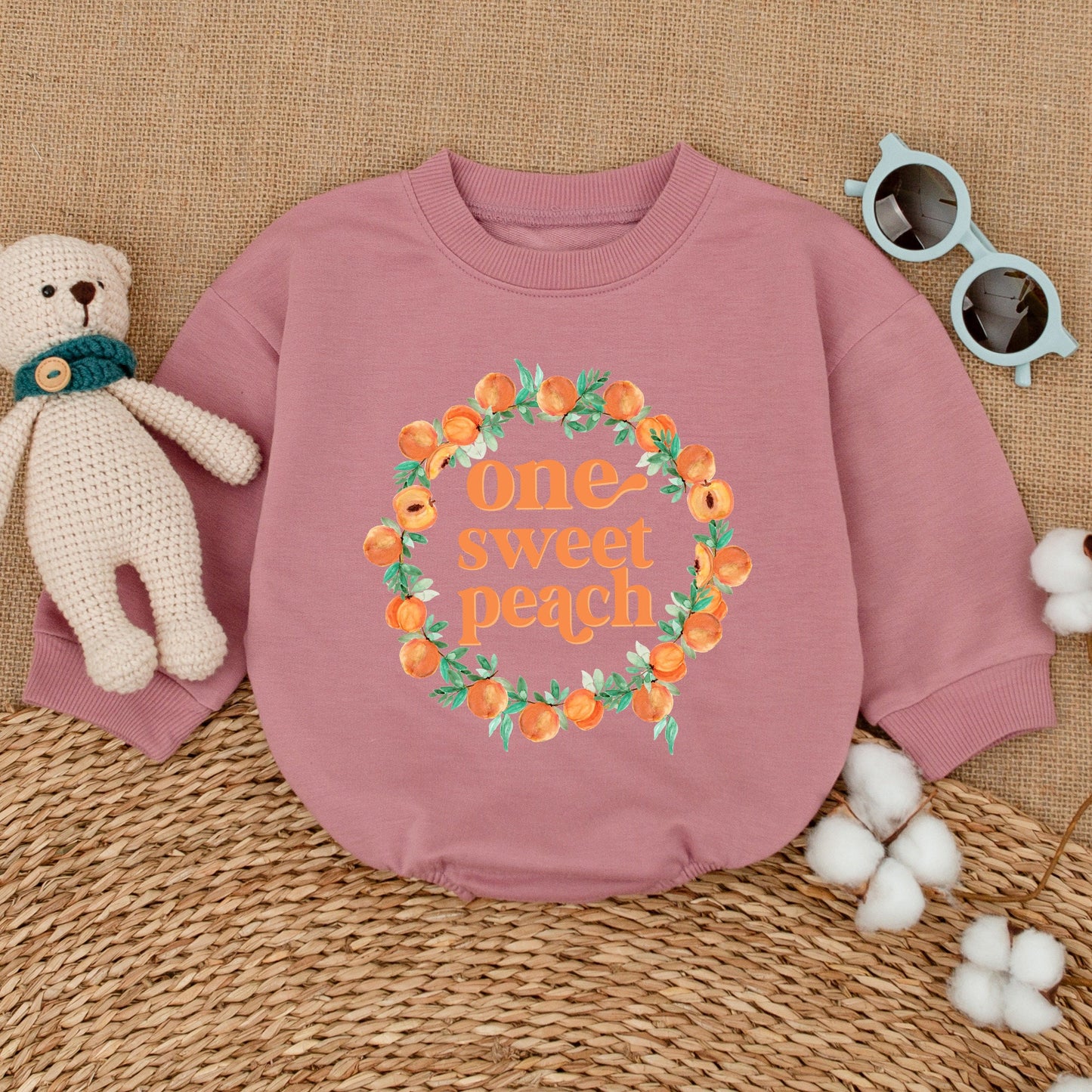 Sweet One Peach 1st Birthday Romper Baby Girl Outfit Whimsical Fruit Design Smash Cake Photo Session Gift Comfortable Cotton Bodysuit