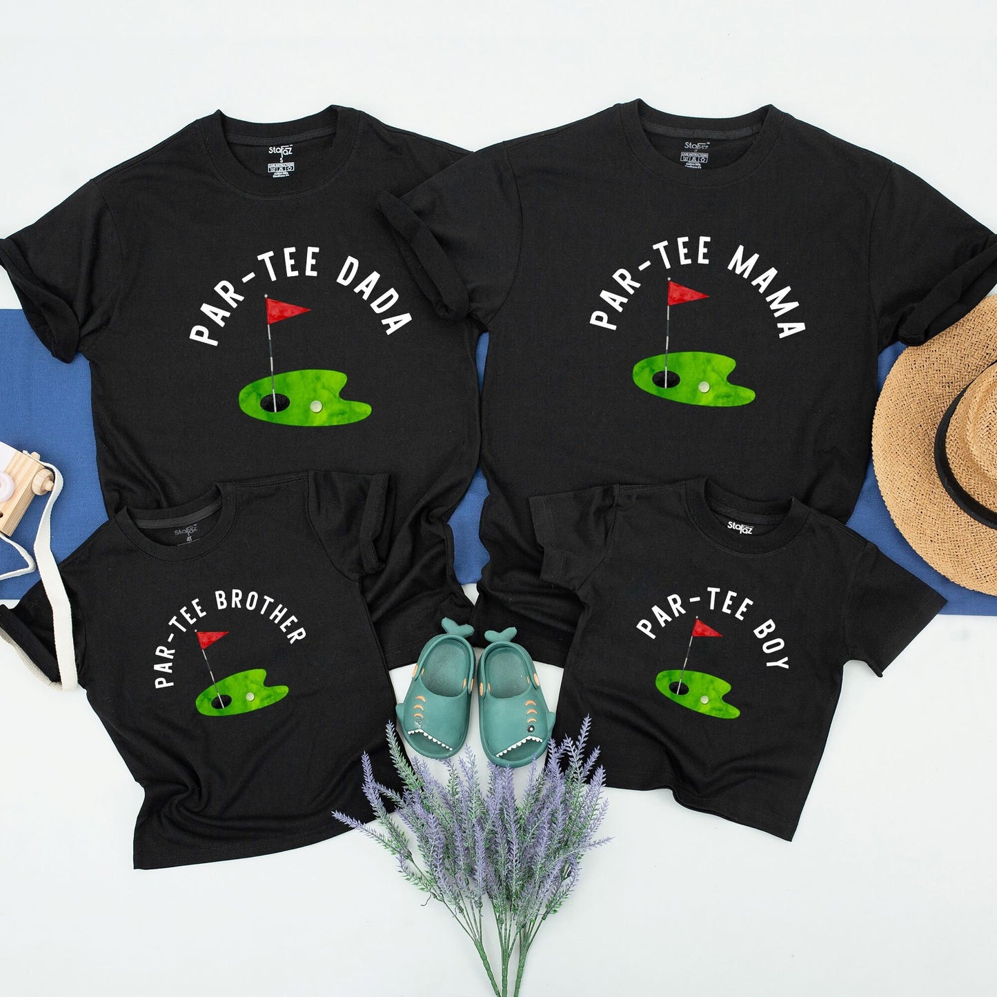 Par-Tee Crew Golf First Birthday Shirt for Dad Mama Brother Boy with Playful Green Flag Ball Design Hole in One Party Celebration Outfit