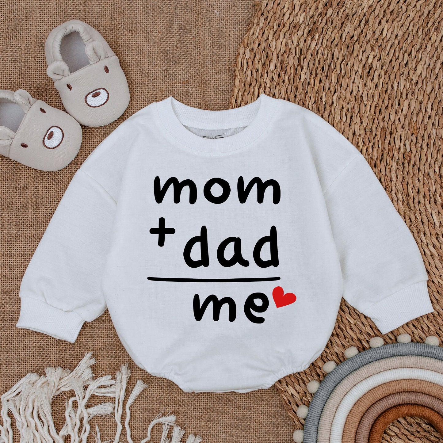 Mom Plus Dad Equals Me Baby Bodysuit, Sweet Gender Reveal & Announcement Gift, Modern Newborn Romper for Father's Day, Playful Infant Wear