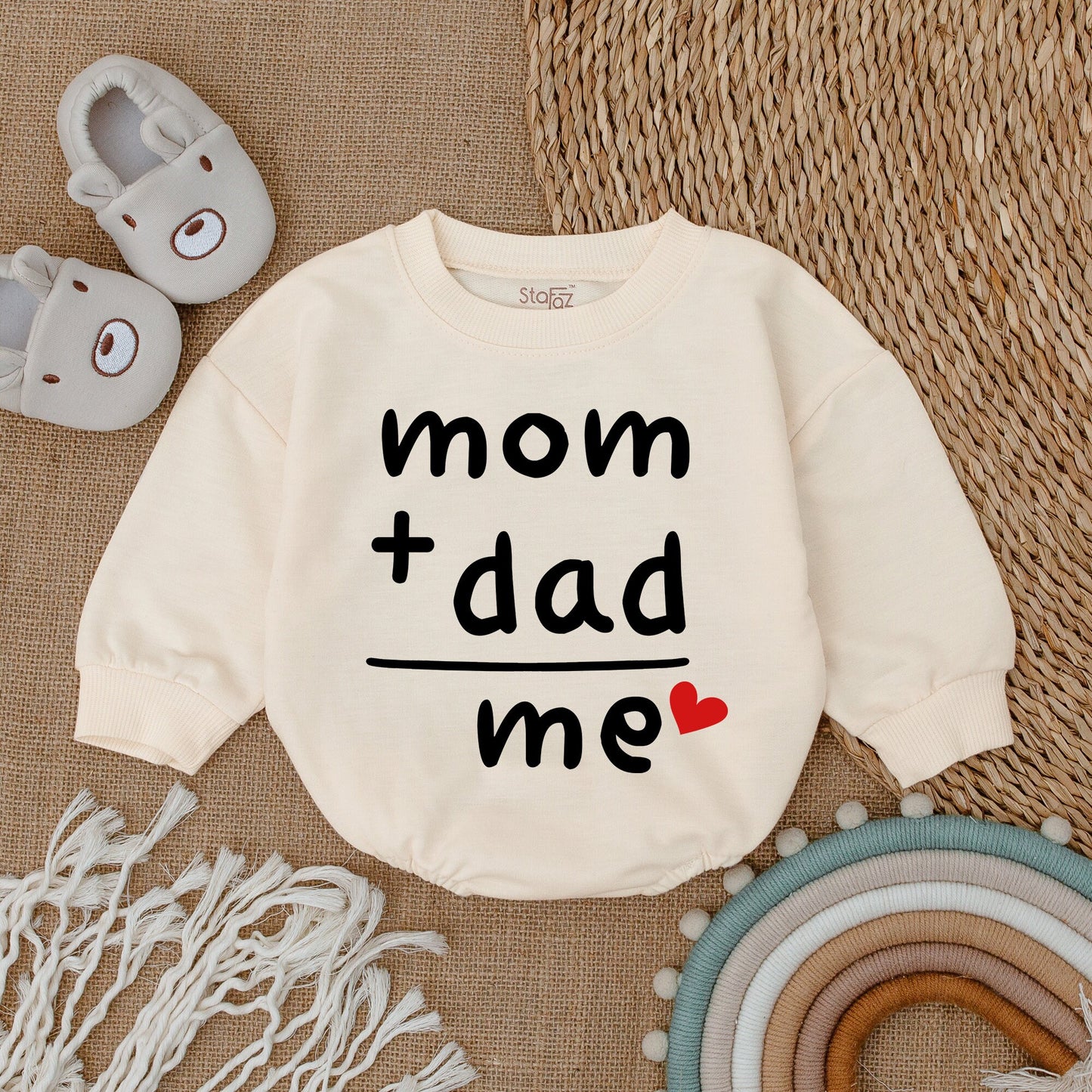 Mom Plus Dad Equals Me Baby Bodysuit, Sweet Gender Reveal & Announcement Gift, Modern Newborn Romper for Father's Day, Playful Infant Wear