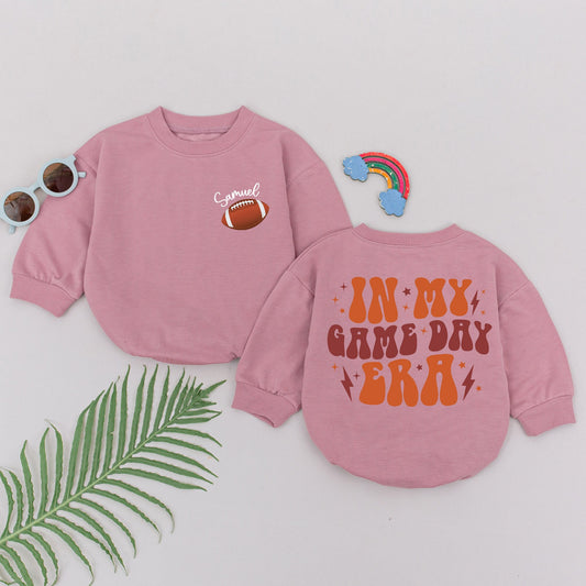 Personalized In My Game Day Era Retro Football Baby Boy Romper Outfit Natural Bubble Gameday Season Newborn Baby Shower Gift