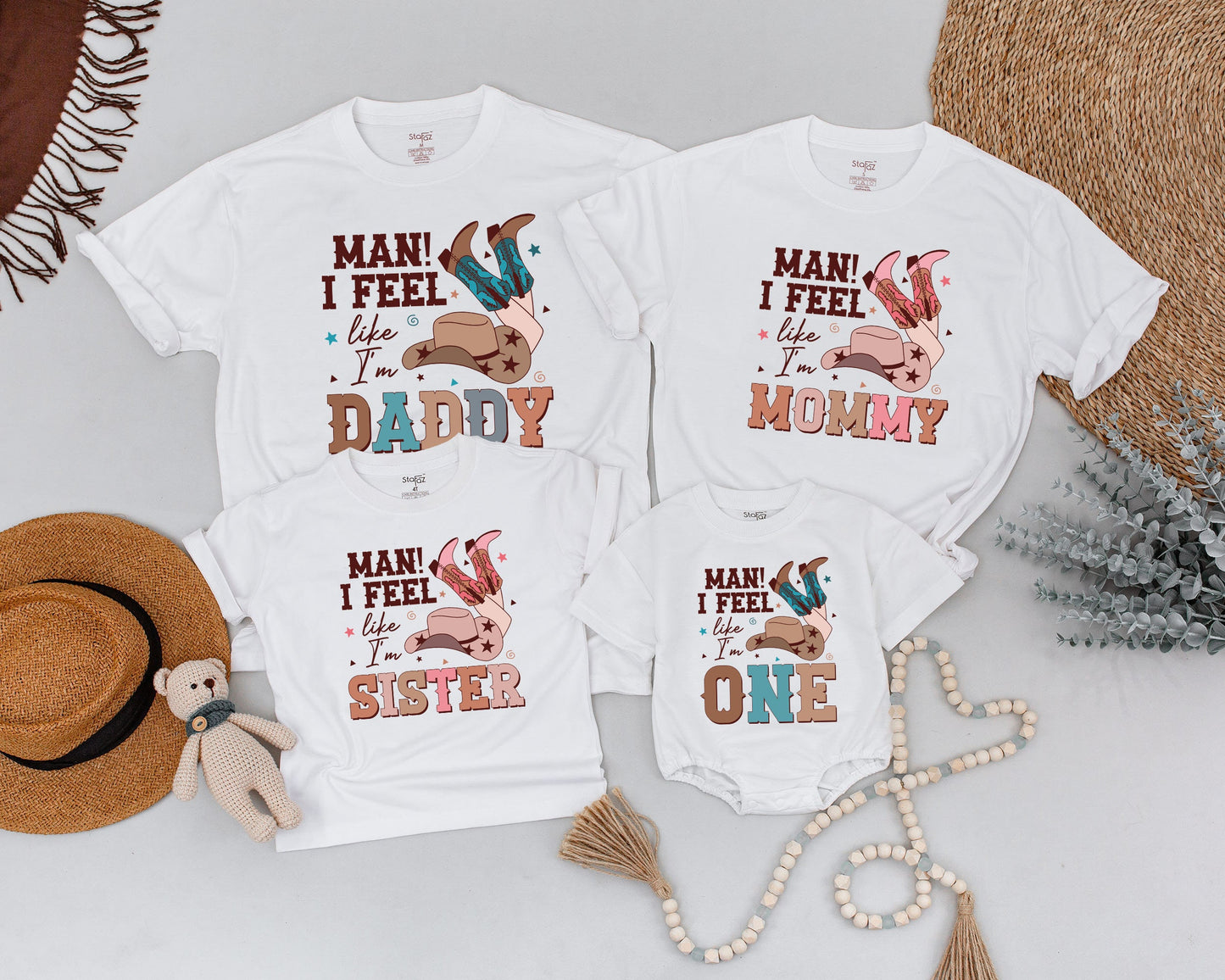 Matching Retro Western Family Birthday Shirts | 1st Birthday Outfit for Baby, Dad & Mom | Cowboy/Cowgirl Party Gifts