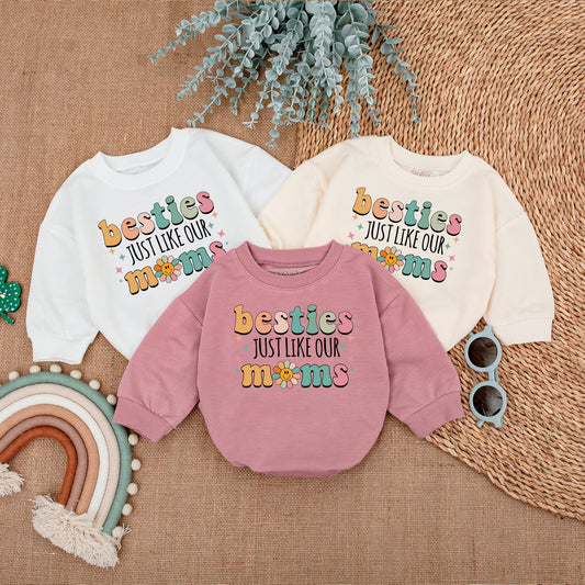Besties Just Like Our Moms Baby Romper Retro Pastel Flower Face Outfit Infant Clothing