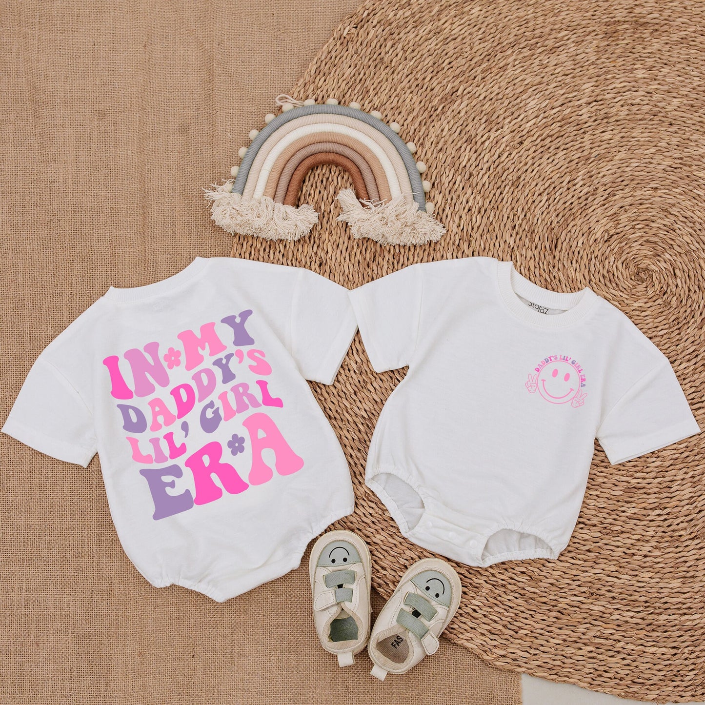In My Daddy's Lil' Girl Era Romper Bodysuit Set Hot Pink Purple Retro Baby Girl Outfit Gift Playful Era Shirt