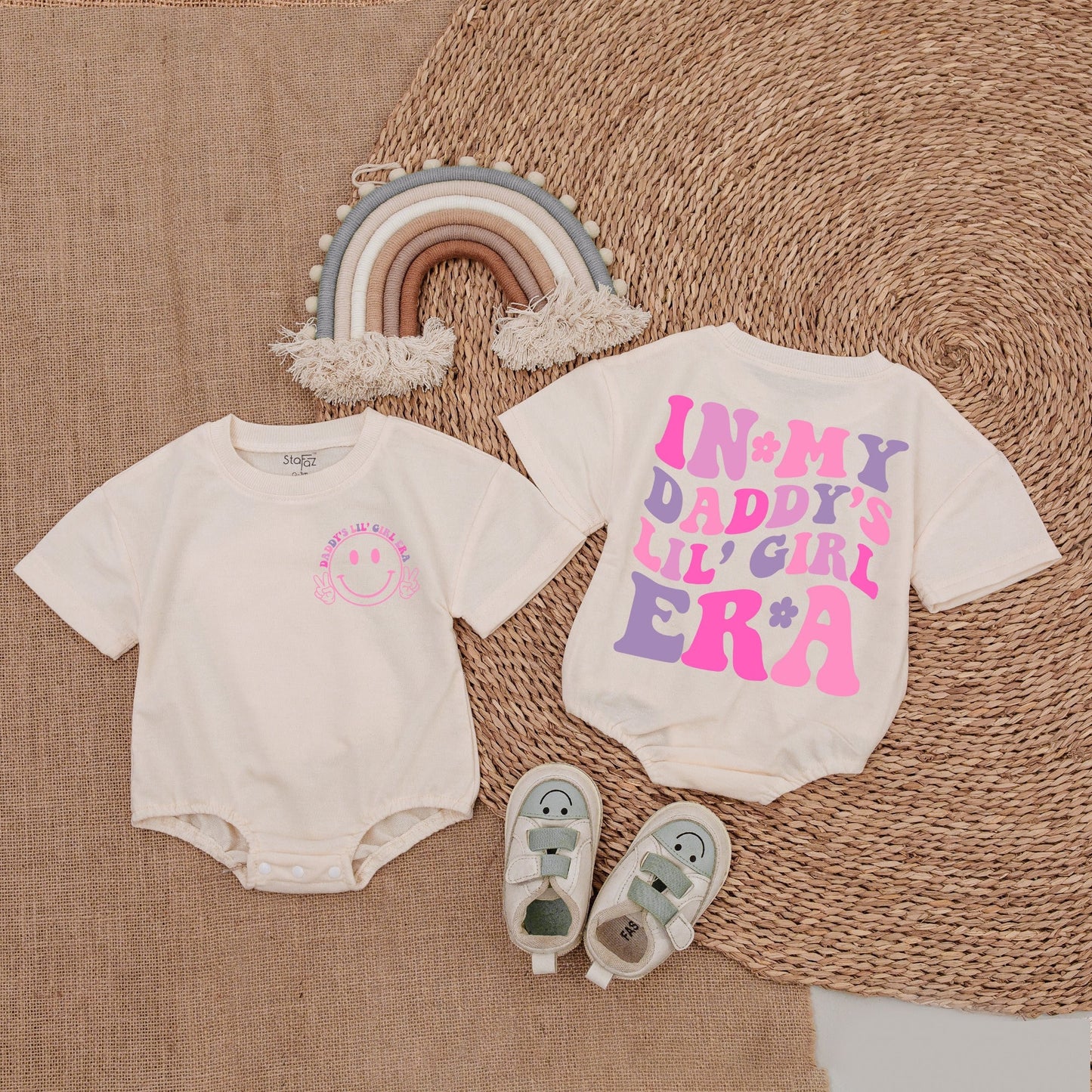 In My Daddy's Lil' Girl Era Romper Bodysuit Set Hot Pink Purple Retro Baby Girl Outfit Gift Playful Era Shirt