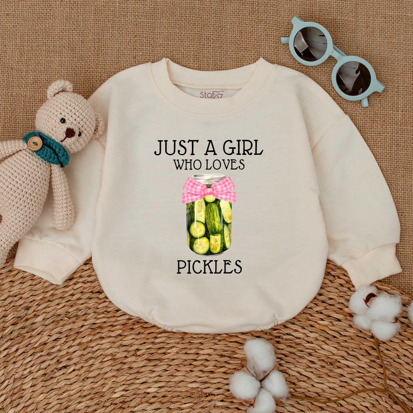 Just A Girl Who Loves Pickles Baby Bodysuit Cute Funny Pickle Jar Design Infant Romper Pink Gingham Ribbon Vegan Green Pickle Girl Outfit Hipster Baby Clothes