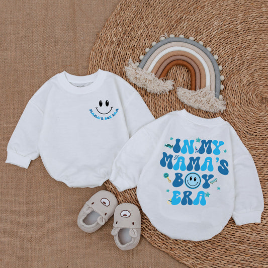 Mama's Boy Era Baby Outfit Romper Bodysuit Set Retro Blue Smiley Face Star Skateboard Rocket Gift for Boy