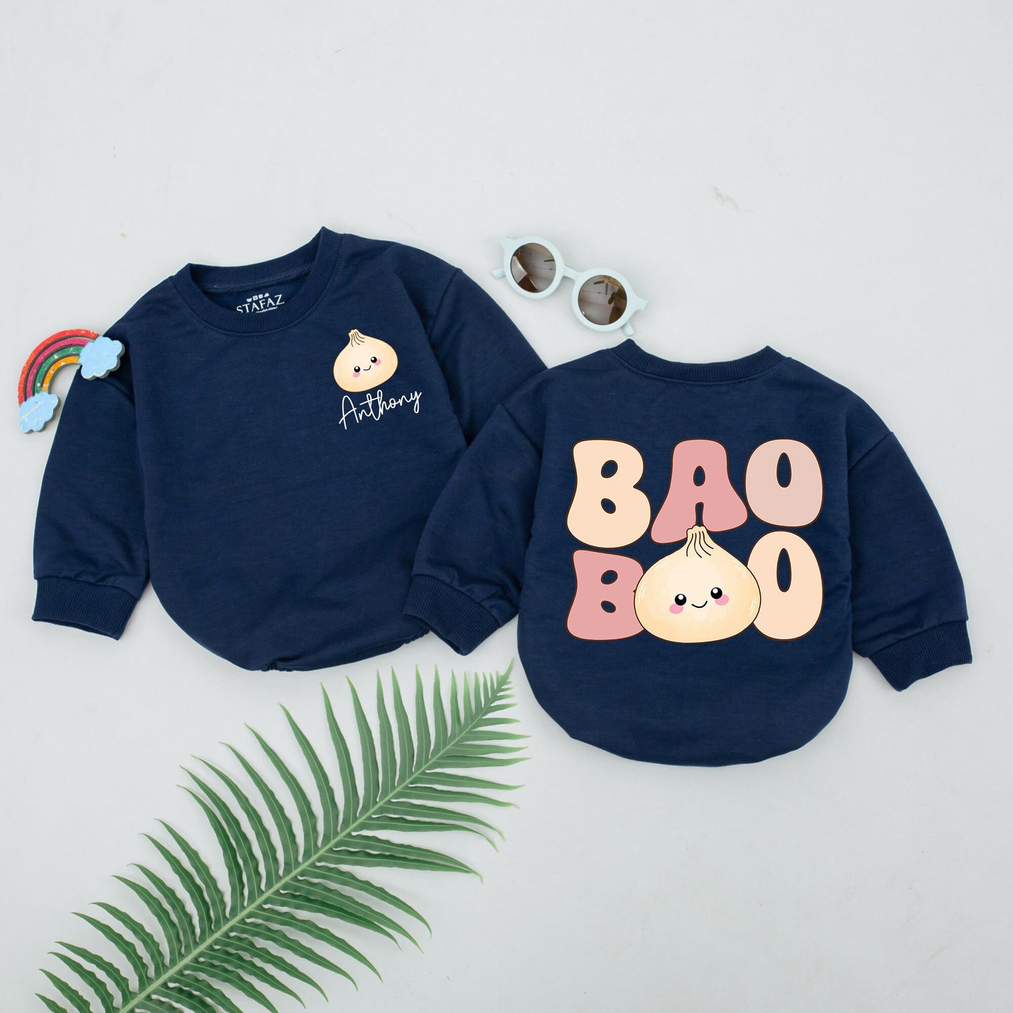 Personalized Family Matching Cute Baby Dumpling Bao Romper Bodysuit smiling face rosy cheeks vegan outfit soft cotton joyful shower gift.