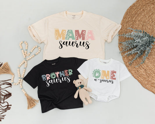 One-A-Saurus 1st Birthday Family Shirts, Matching Dino Outfits, Cute Muted Colors Dinosaur Party Tees, First Birthday Gift, Dino Family (135 chars)