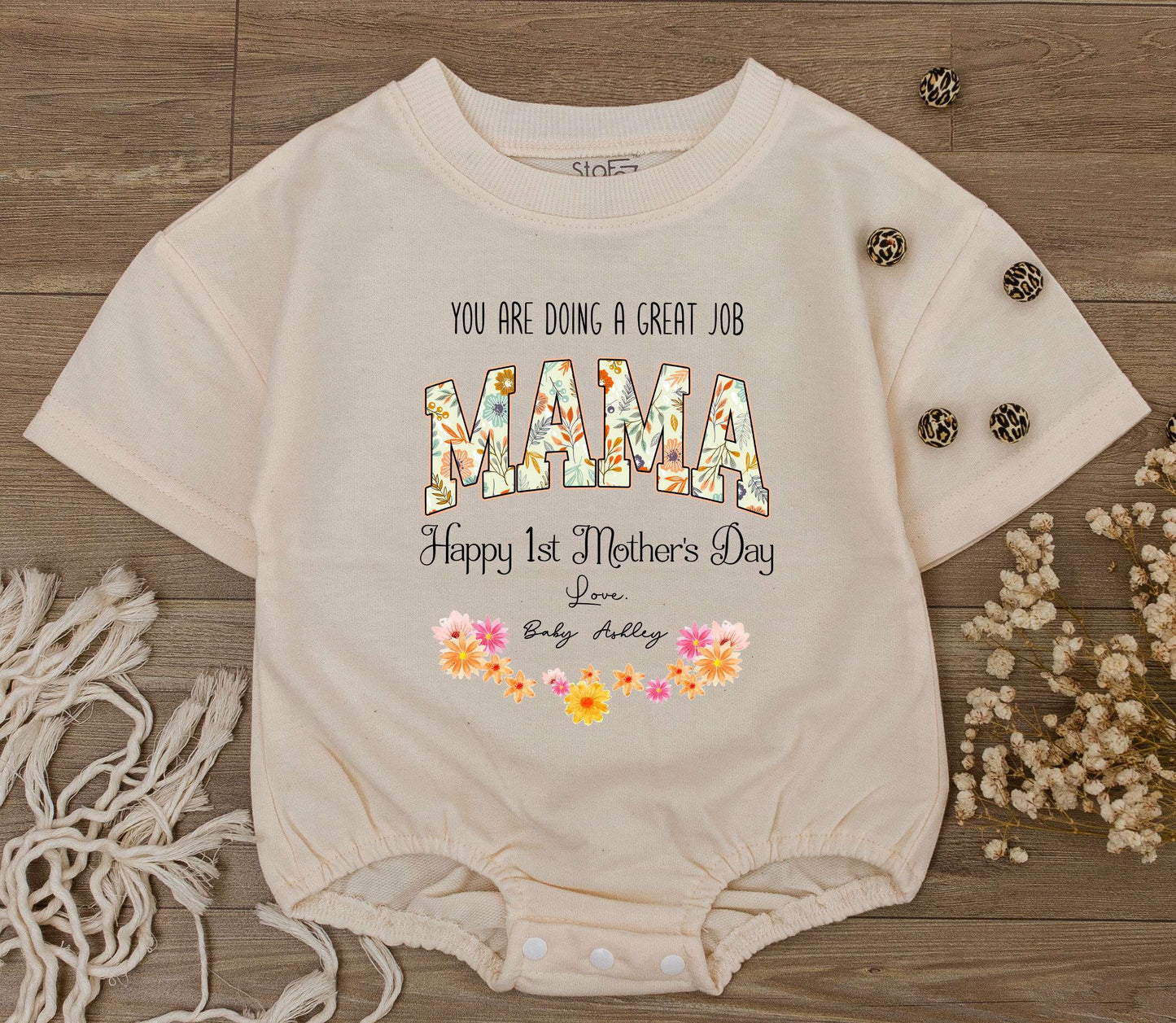 Custom You're Doing a Great Job Mama Baby Romper Floral First Mother's Day Outfit with Baby's Name Sweet Newborn Bodysuit Gift