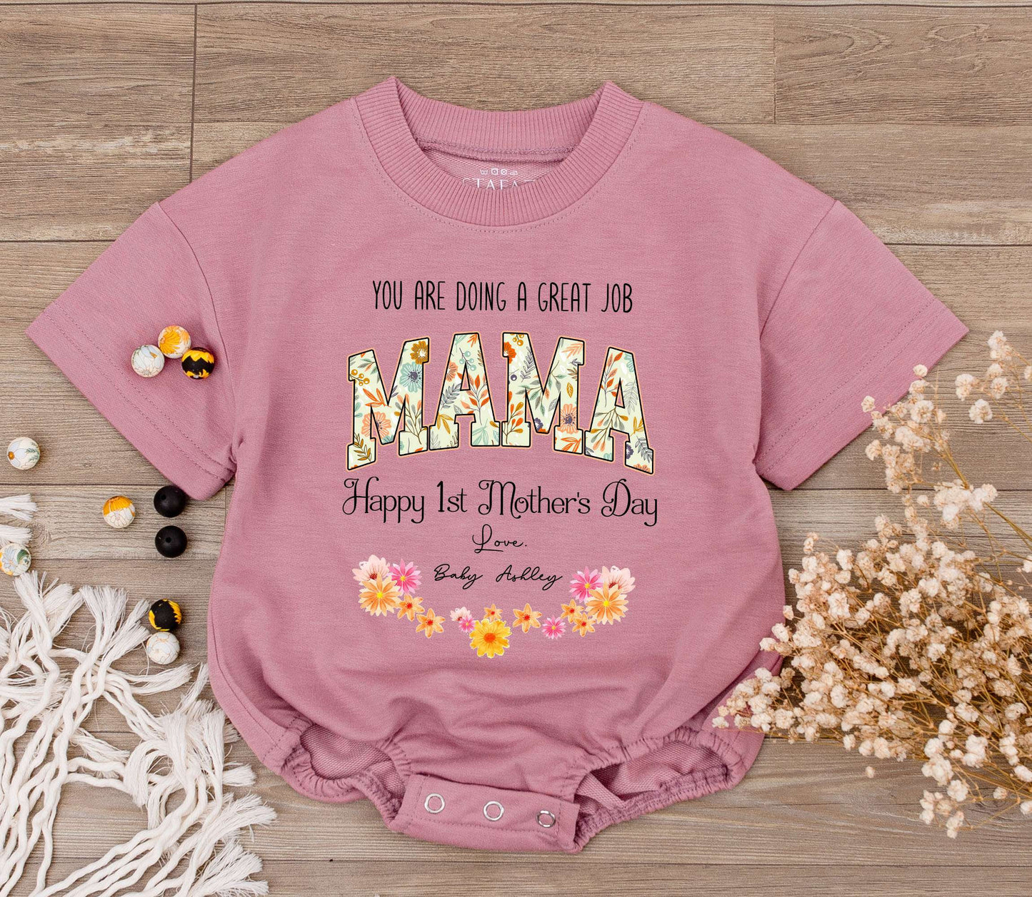 Custom You're Doing a Great Job Mama Baby Romper Floral First Mother's Day Outfit with Baby's Name Sweet Newborn Bodysuit Gift