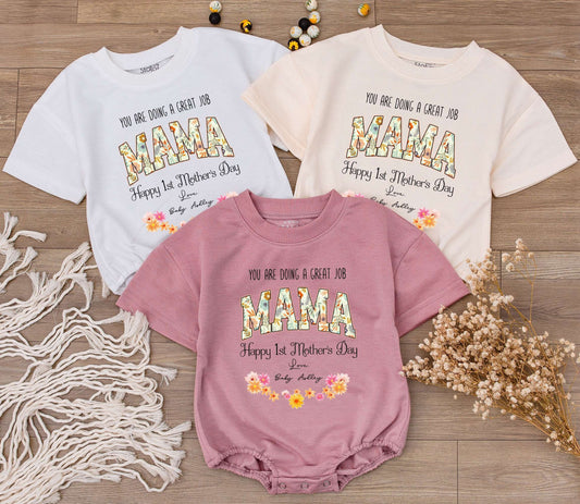 Custom You're Doing a Great Job Mama Baby Romper Floral First Mother's Day Outfit with Baby's Name Sweet Newborn Bodysuit Gift