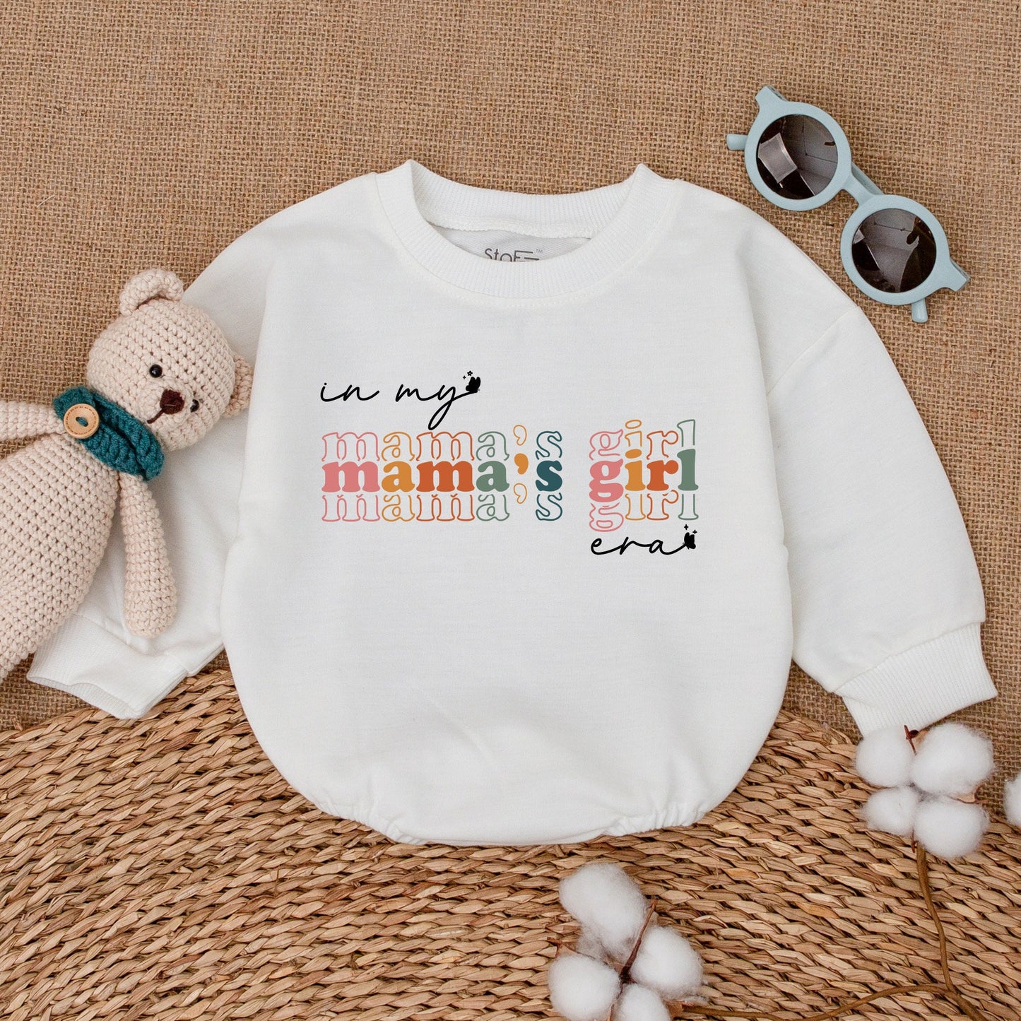 In My Mama's Girl Era Baby Romper Playful Retro Bodysuit Colorful Design Stacked Text Mother's Day Gift For Baby Girl Bestie Comfortable