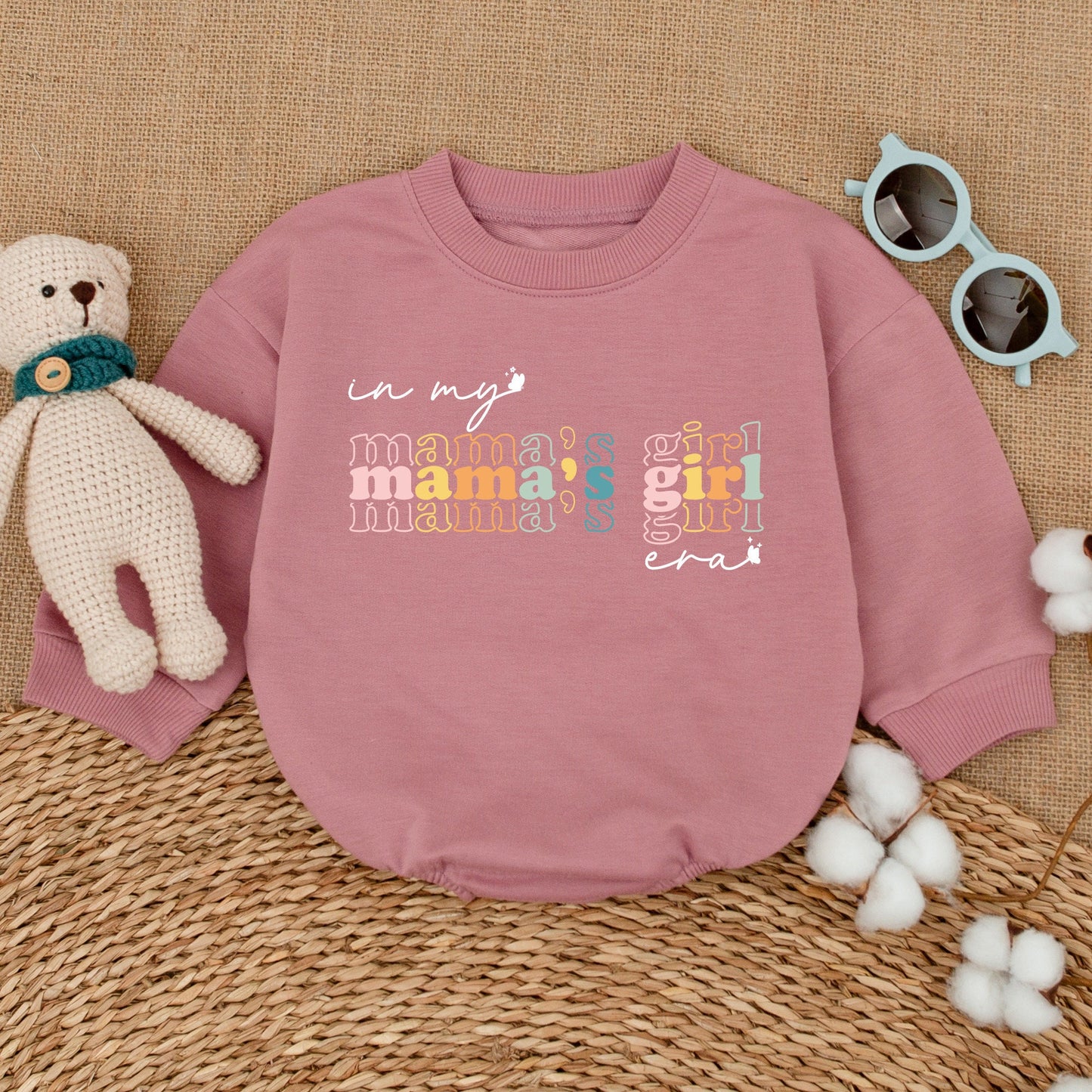 In My Mama's Girl Era Baby Romper Playful Retro Bodysuit Colorful Design Stacked Text Mother's Day Gift For Baby Girl Bestie Comfortable