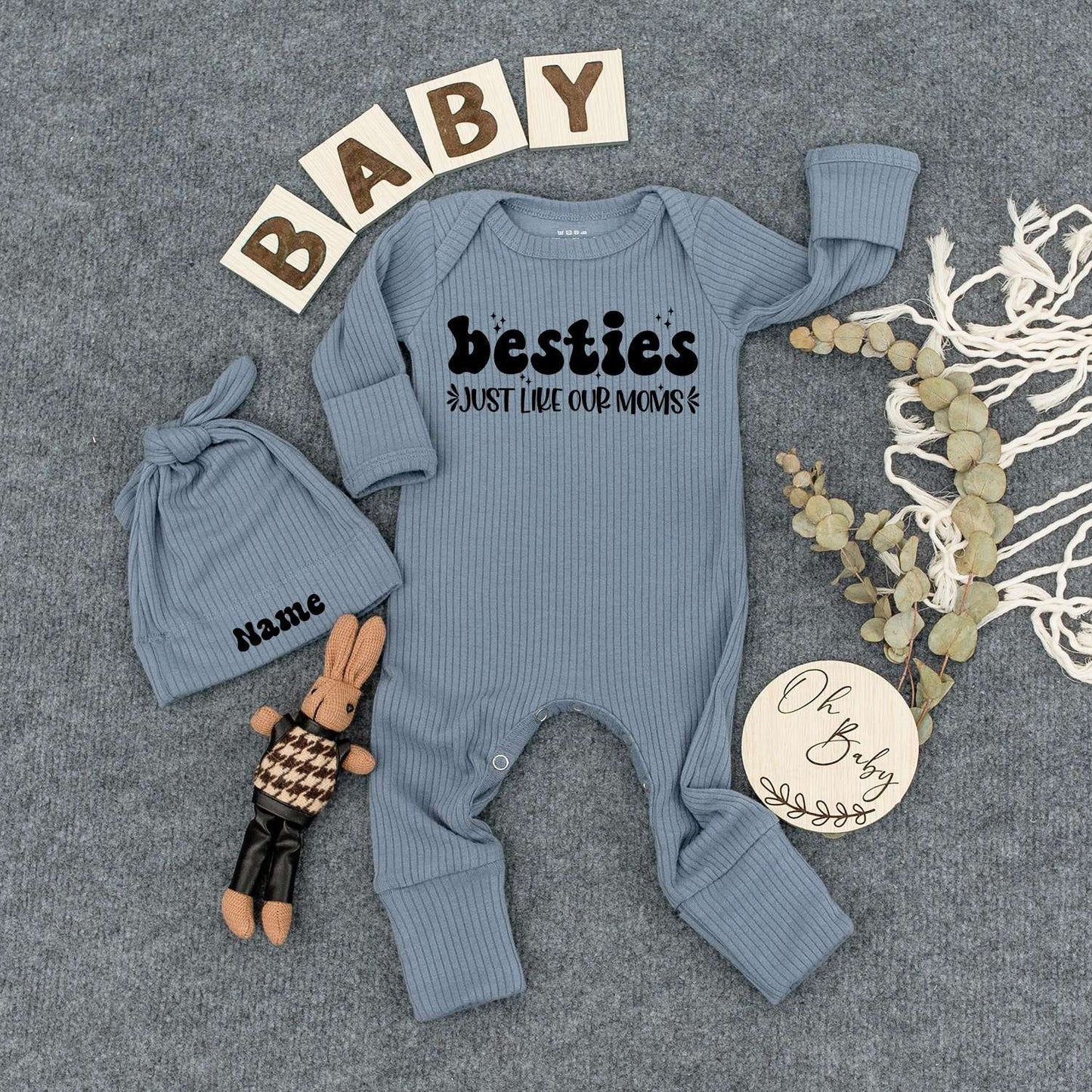 Besties Just Like Our Moms Bodysuit & Hat Set Cute Baby Outfit for Newborns and Infants a Sweet Matching Gift for Girls and Boys