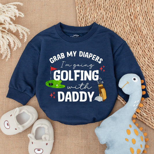 Grab My Diapers Golfing with Daddy Outfit Baby Boy Romper Set Cute Golf Baby Clothes Newborn Bodysuit Shower Gift Whimsical Father's Day Outfit 137