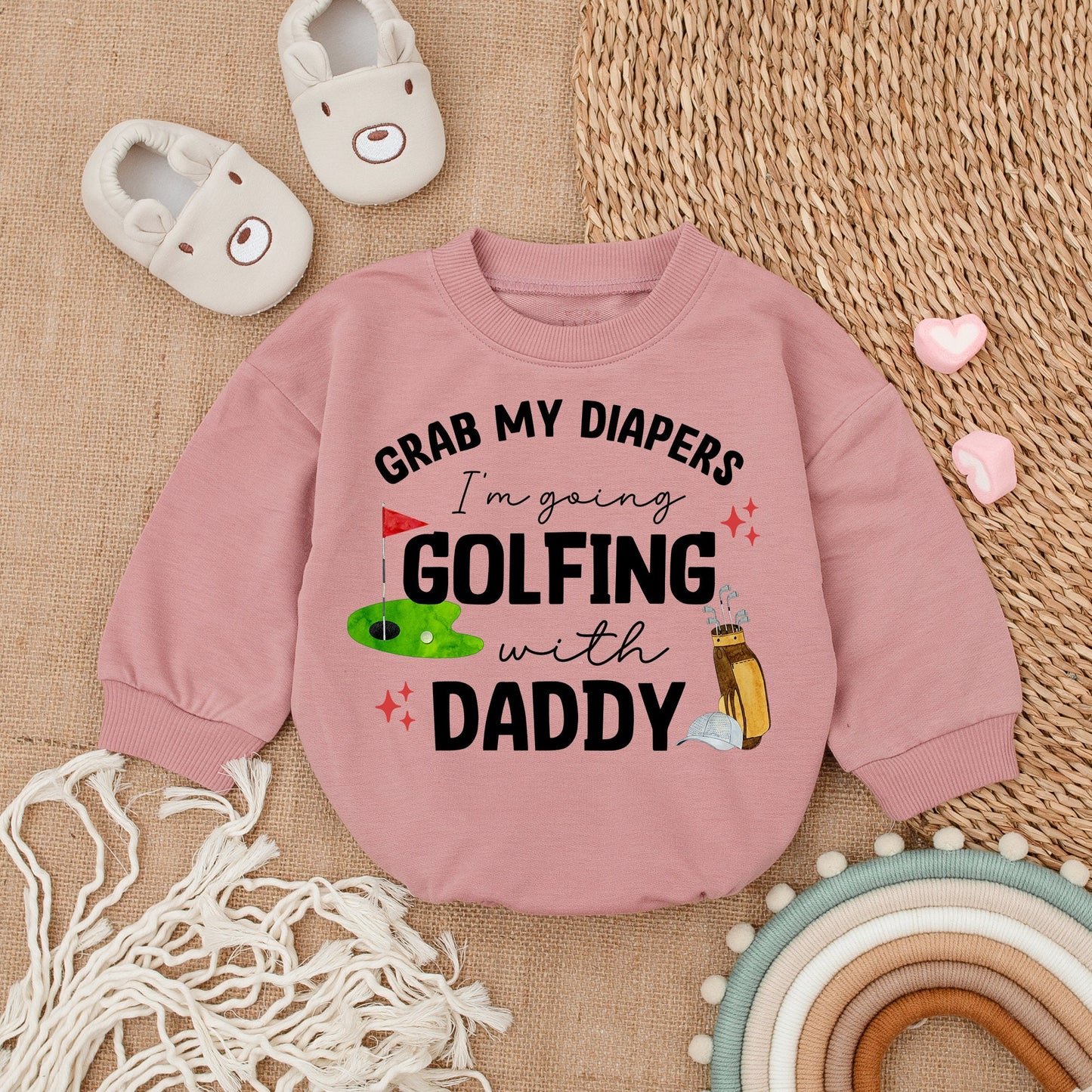 Grab My Diapers Golfing with Daddy Outfit Baby Boy Romper Set Cute Golf Baby Clothes Newborn Bodysuit Shower Gift Whimsical Father's Day Outfit 137